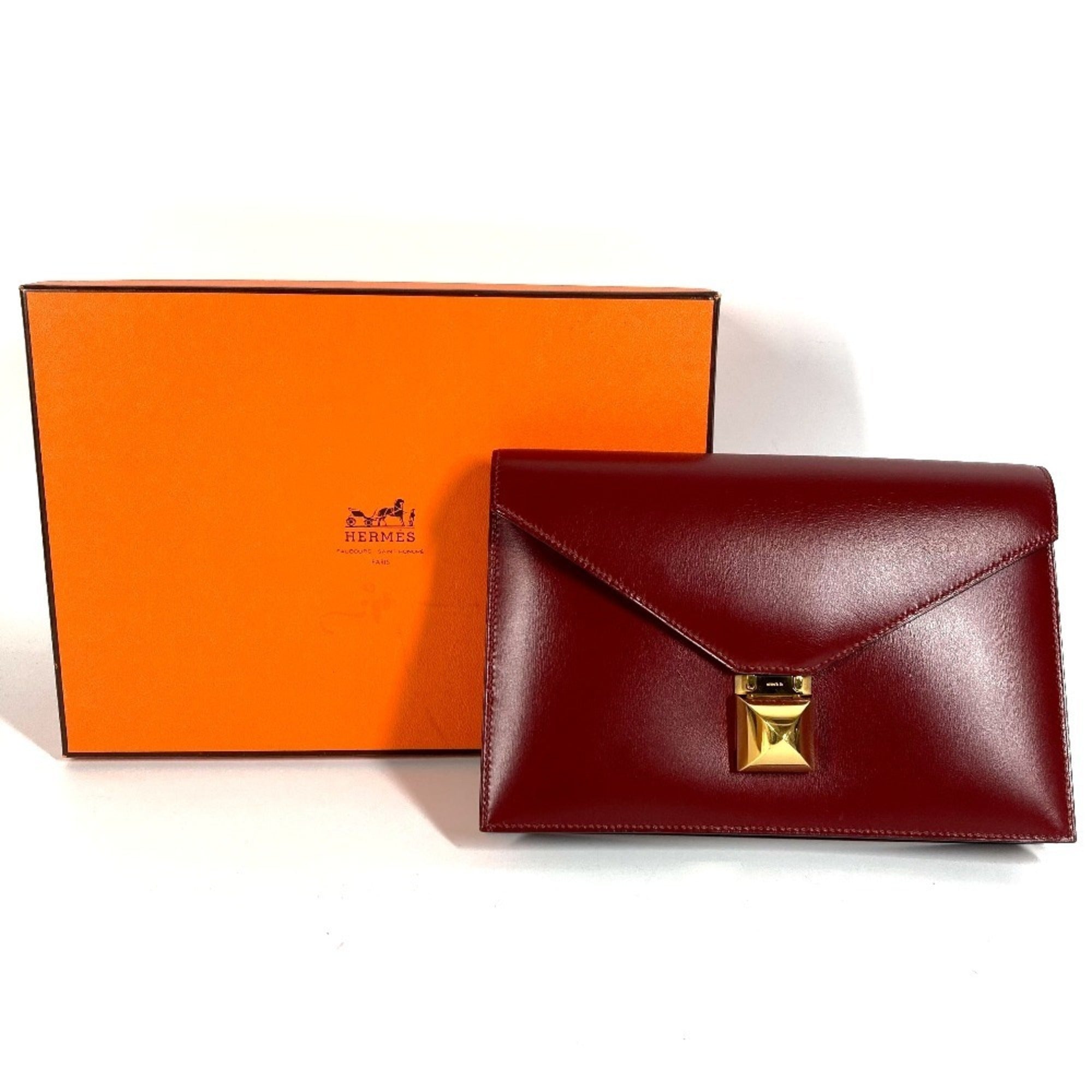 Hermes Brown Box Calf Leather Clutch Bag Handbag (Pre-Owned)