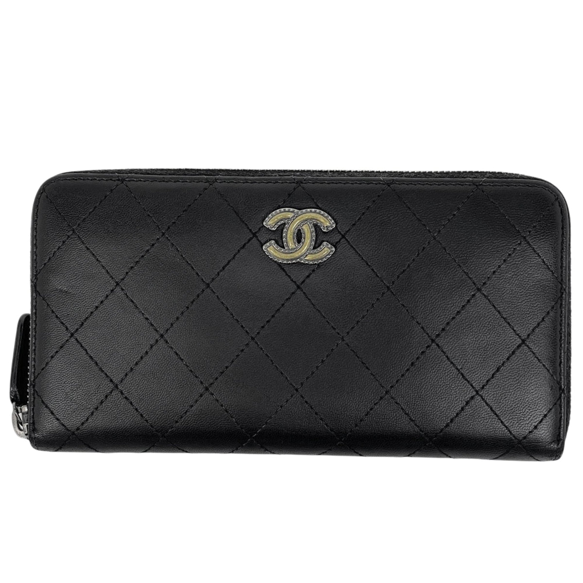 Chanel Matelasse Black Leather Long Wallet (Bi-Fold) (Pre-Owned)