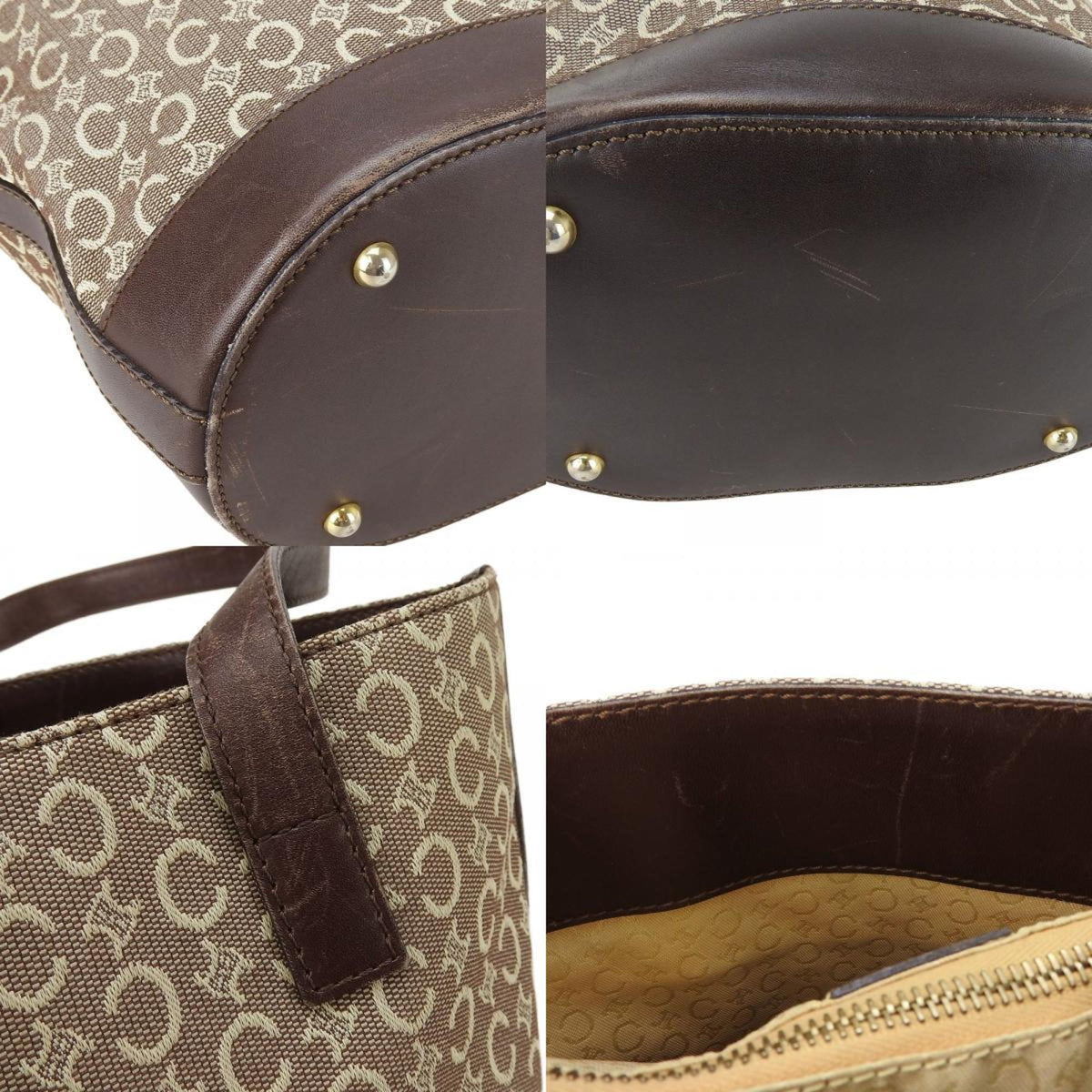 Celine Beige Dark Brown Canvas Leather Tote Bag (Pre-Owned)