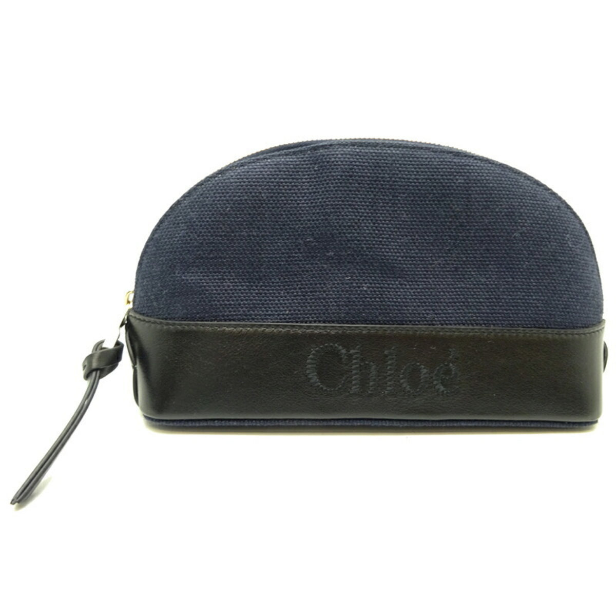 Chloé Black Navy Linen Leather Pouch Wash Bag (Pre-Owned)