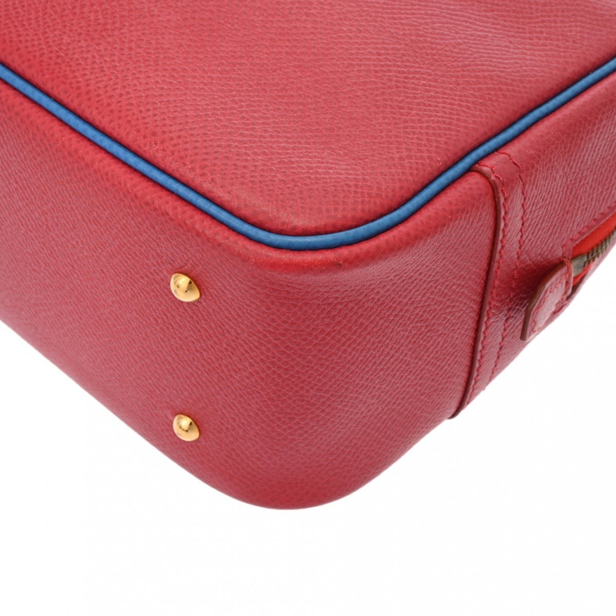 Hermes Blue Red Color Courchevel Leather Handbag (Pre-Owned)