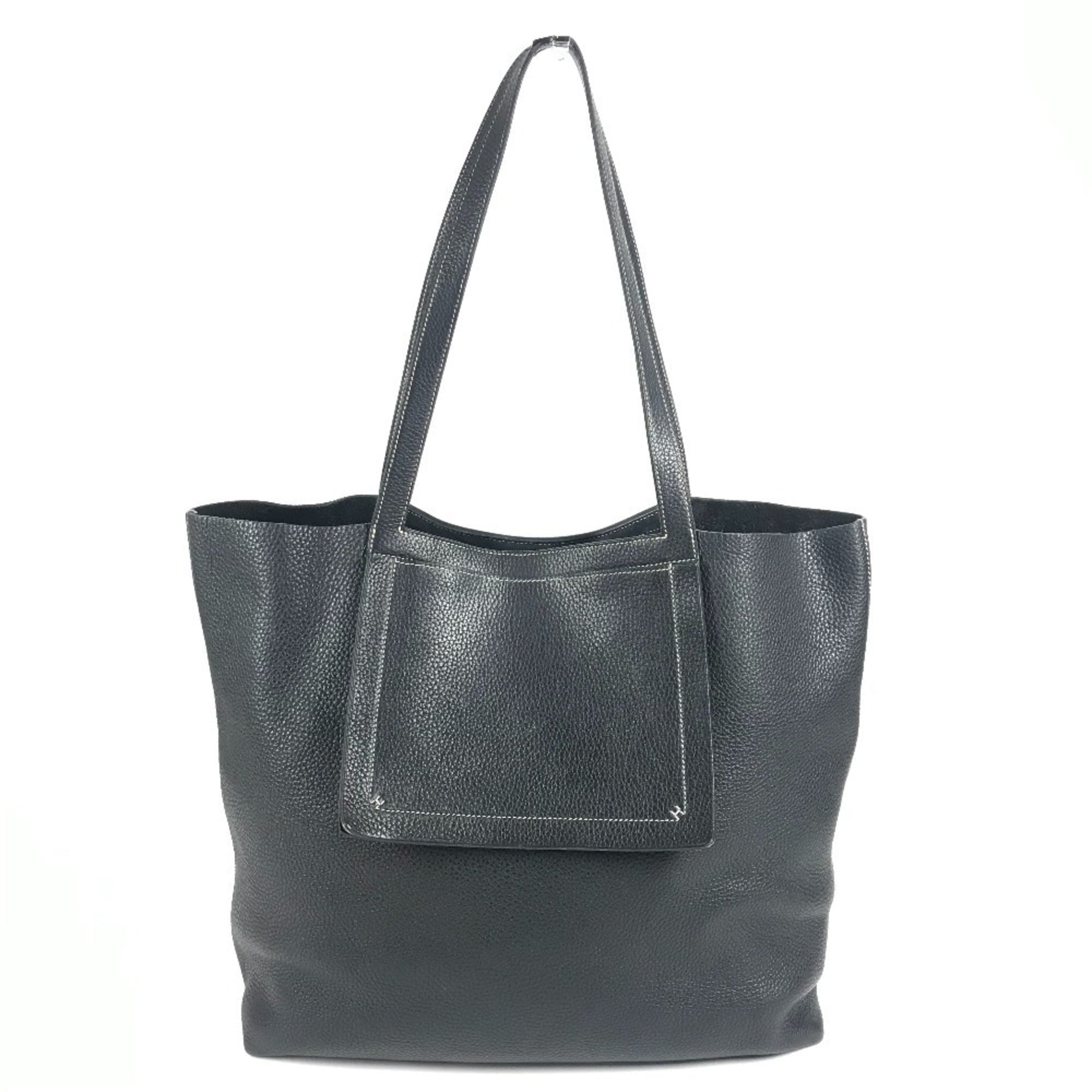 Hermes Black Leather Shoulder Bag Tote Bag (Pre-Owned)