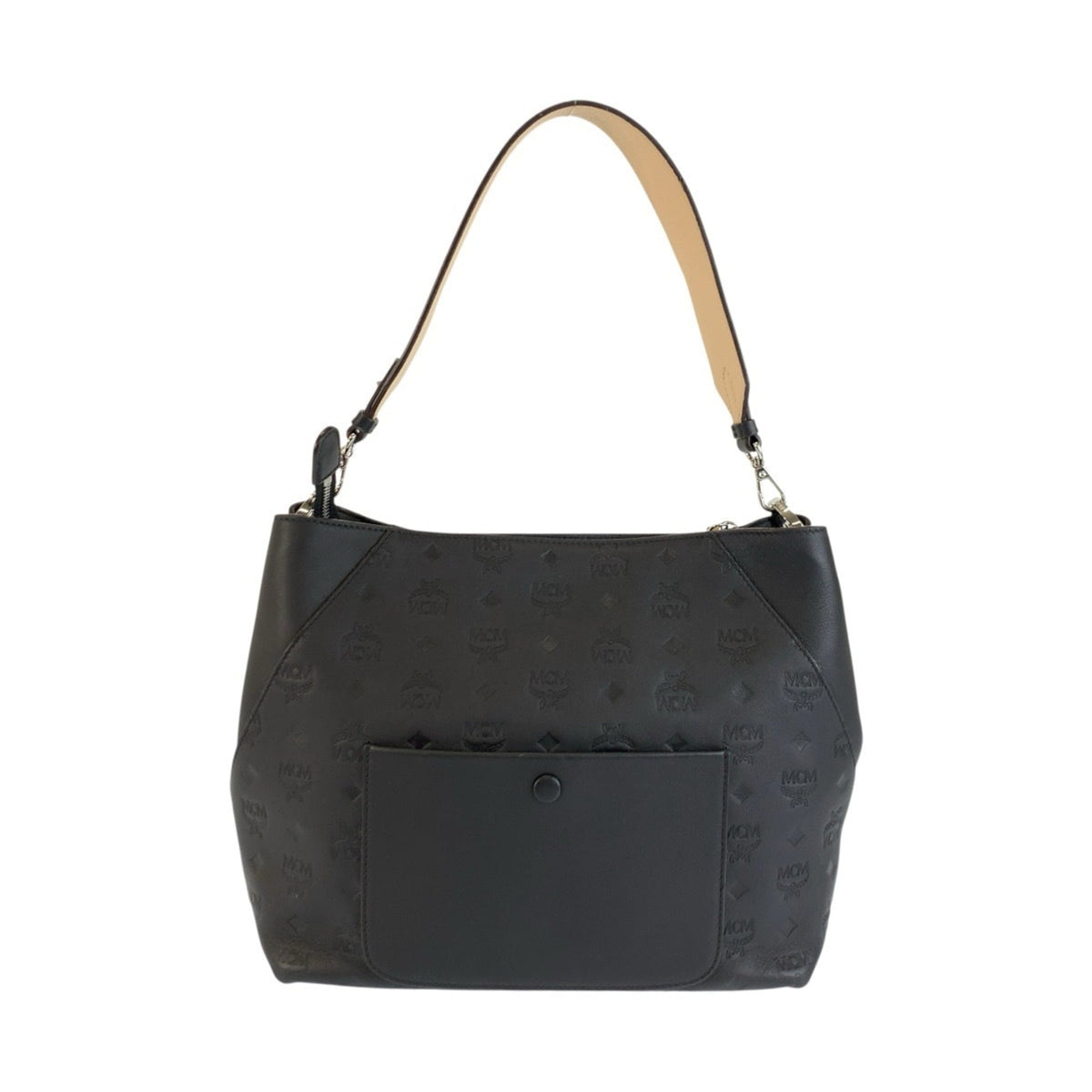 Mcm Beige Black Leather Handbag Shoulder Bag (Pre-Owned)