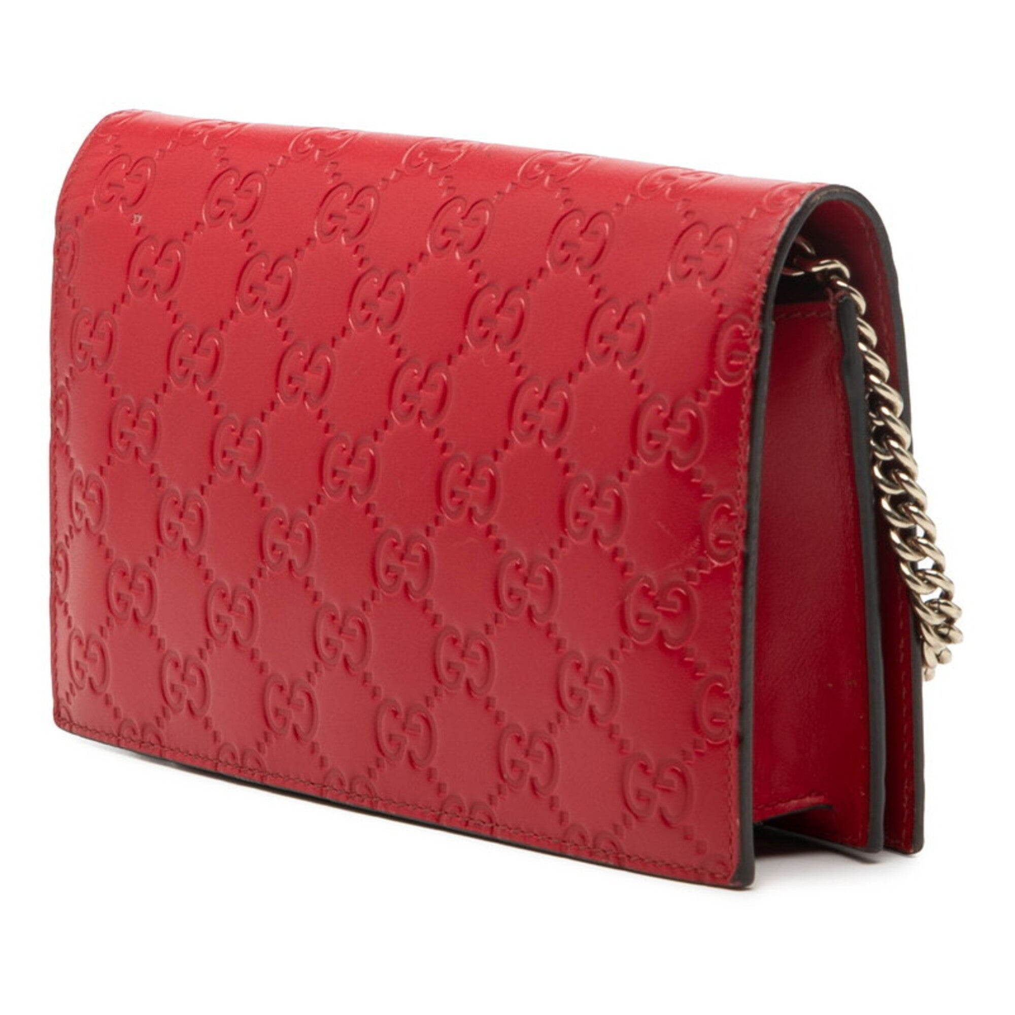 Gucci Guccissima Red Color Leather Shoulder Bag (Pre-Owned)
