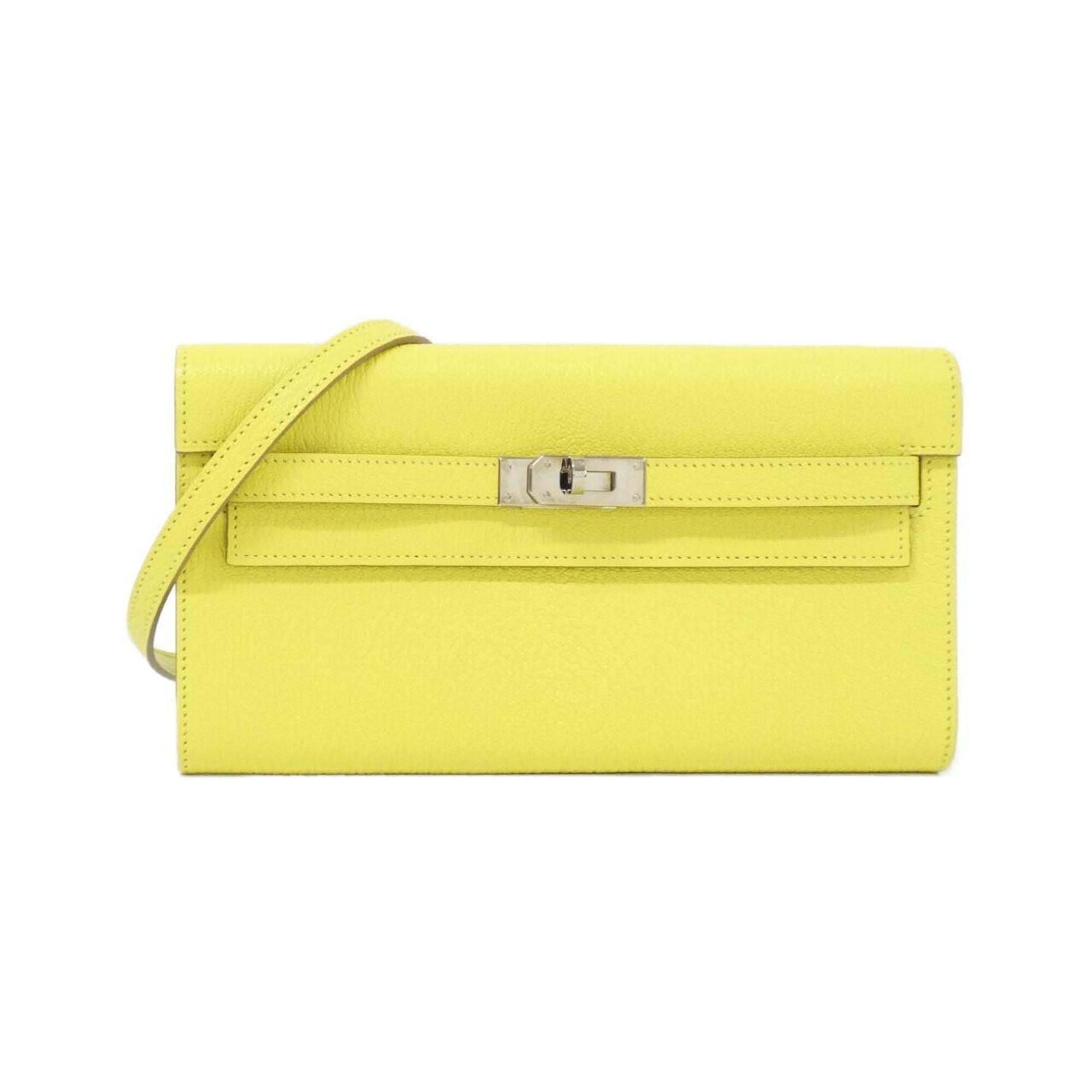 Hermes Kelly Lime Chevre Leather Chain/Shoulder Wallet (Pre-Owned)