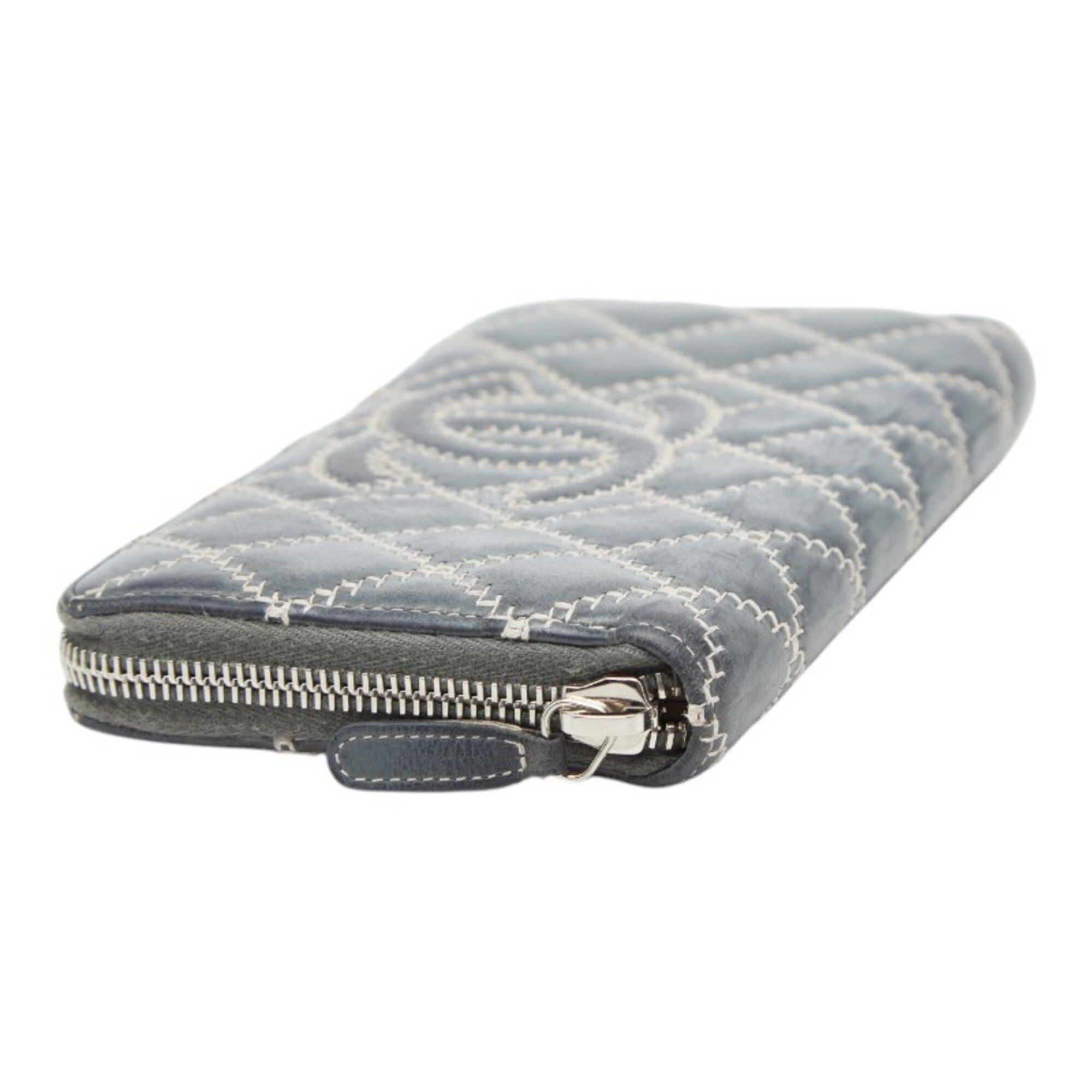 Chanel Gray Leather Long Wallet (Bi-Fold) (Pre-Owned)