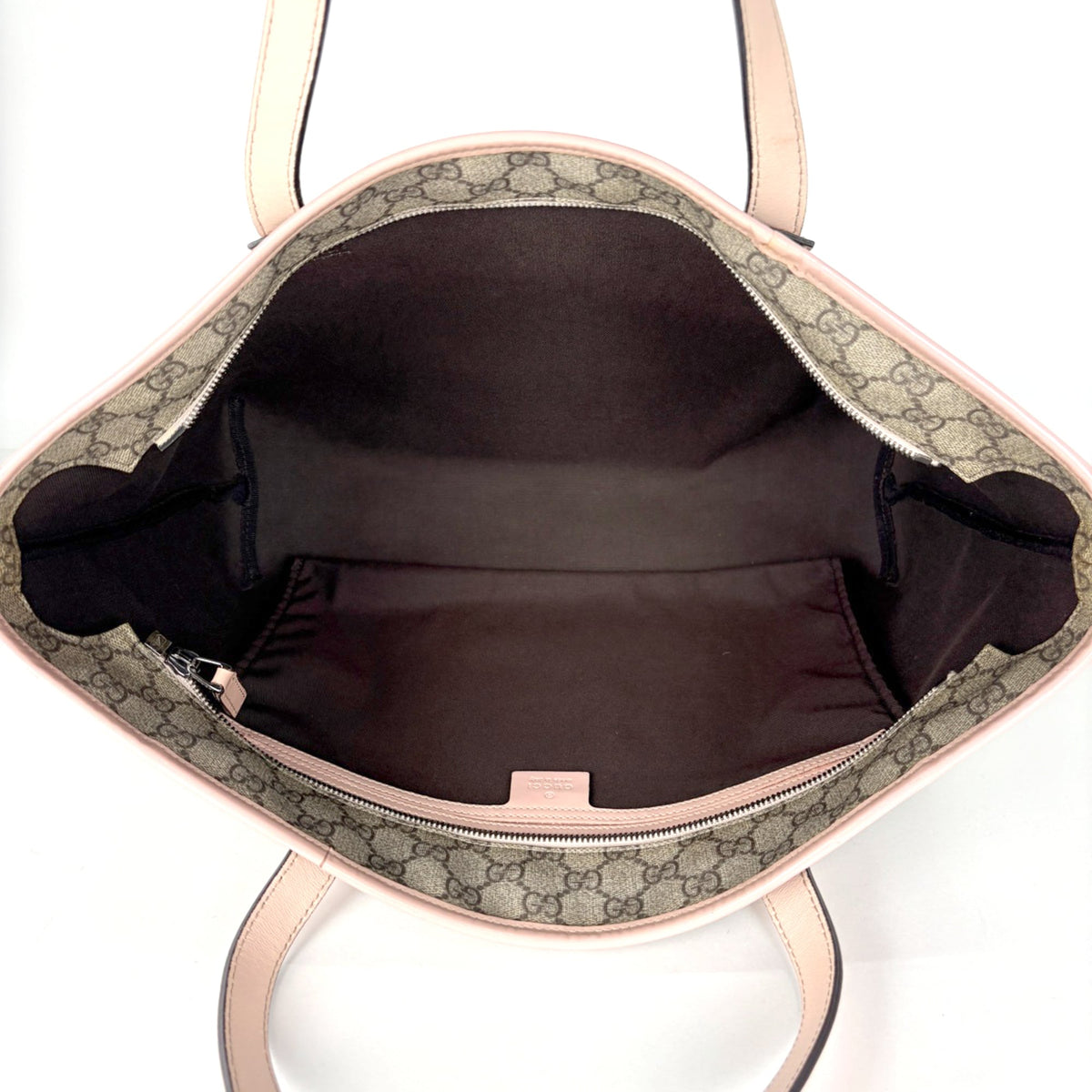 Gucci Beige Pink Coated Canvas Leather Tote Bag (Pre-Owned)