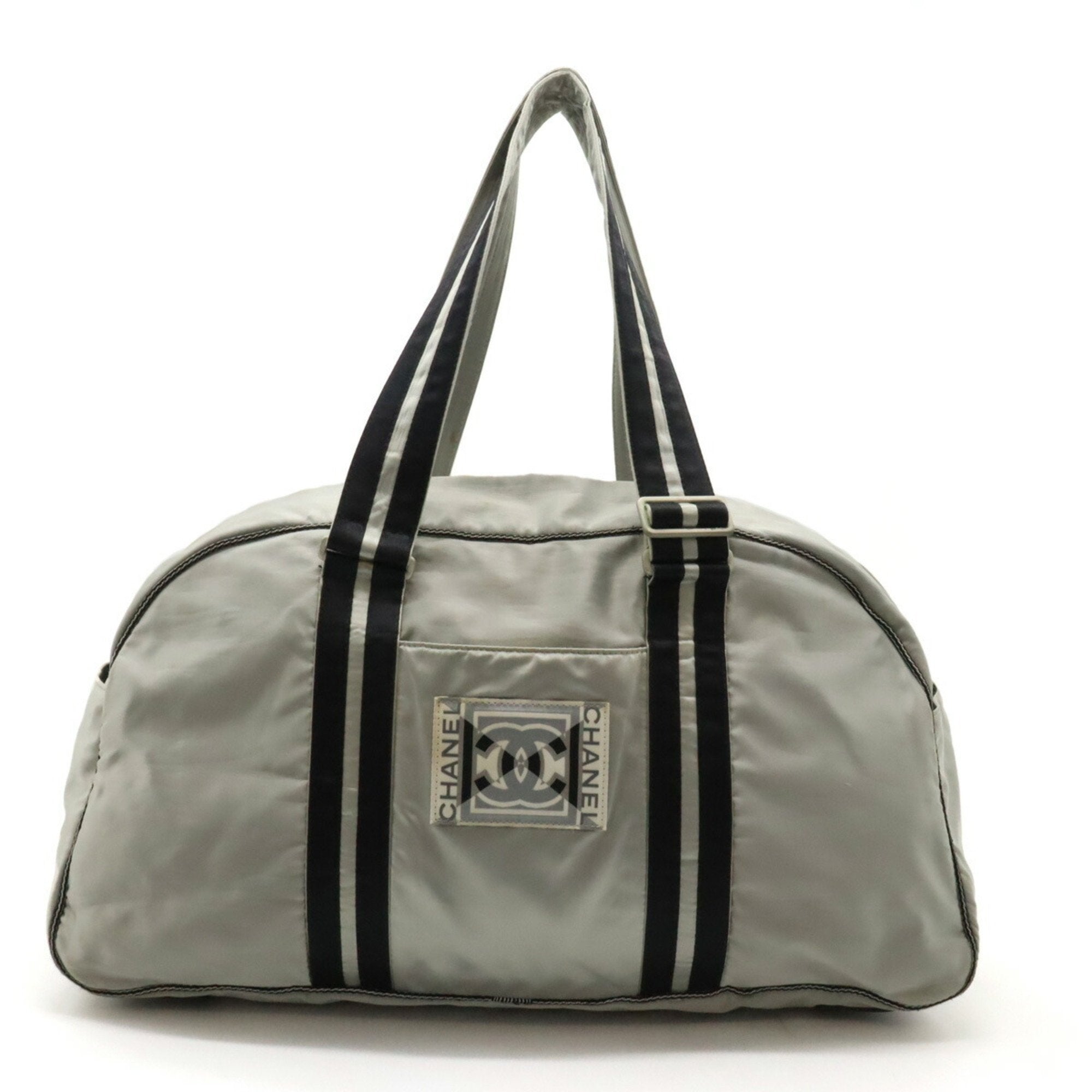 Chanel Black Silver Nylon Shoulder Bag (Pre-Owned)