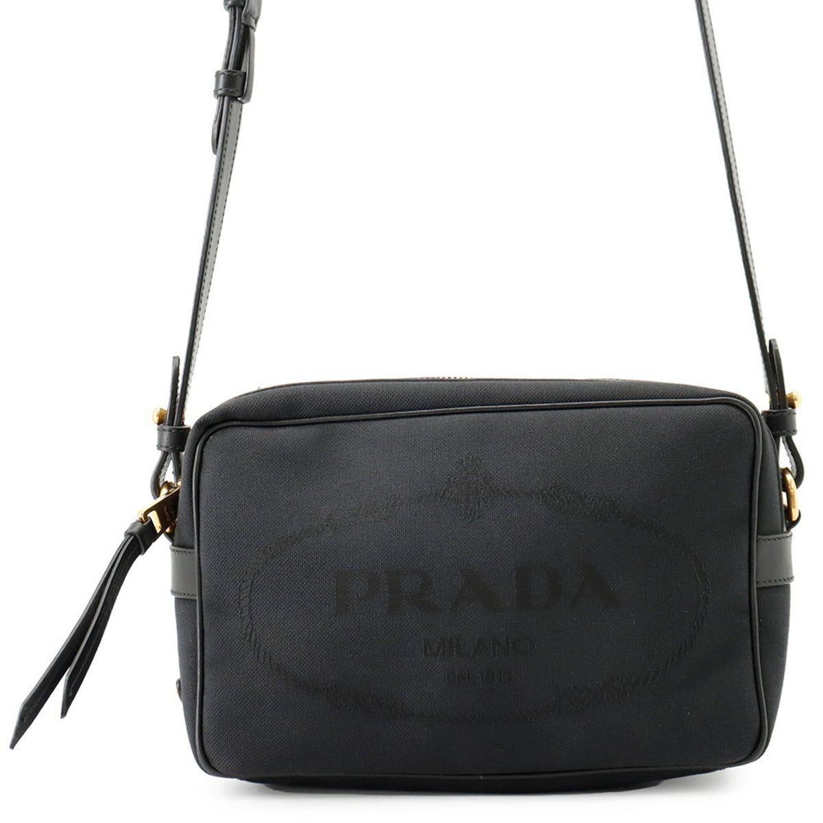 Prada Black Canvas Leather Handbag Shoulder Bag (Pre-Owned)