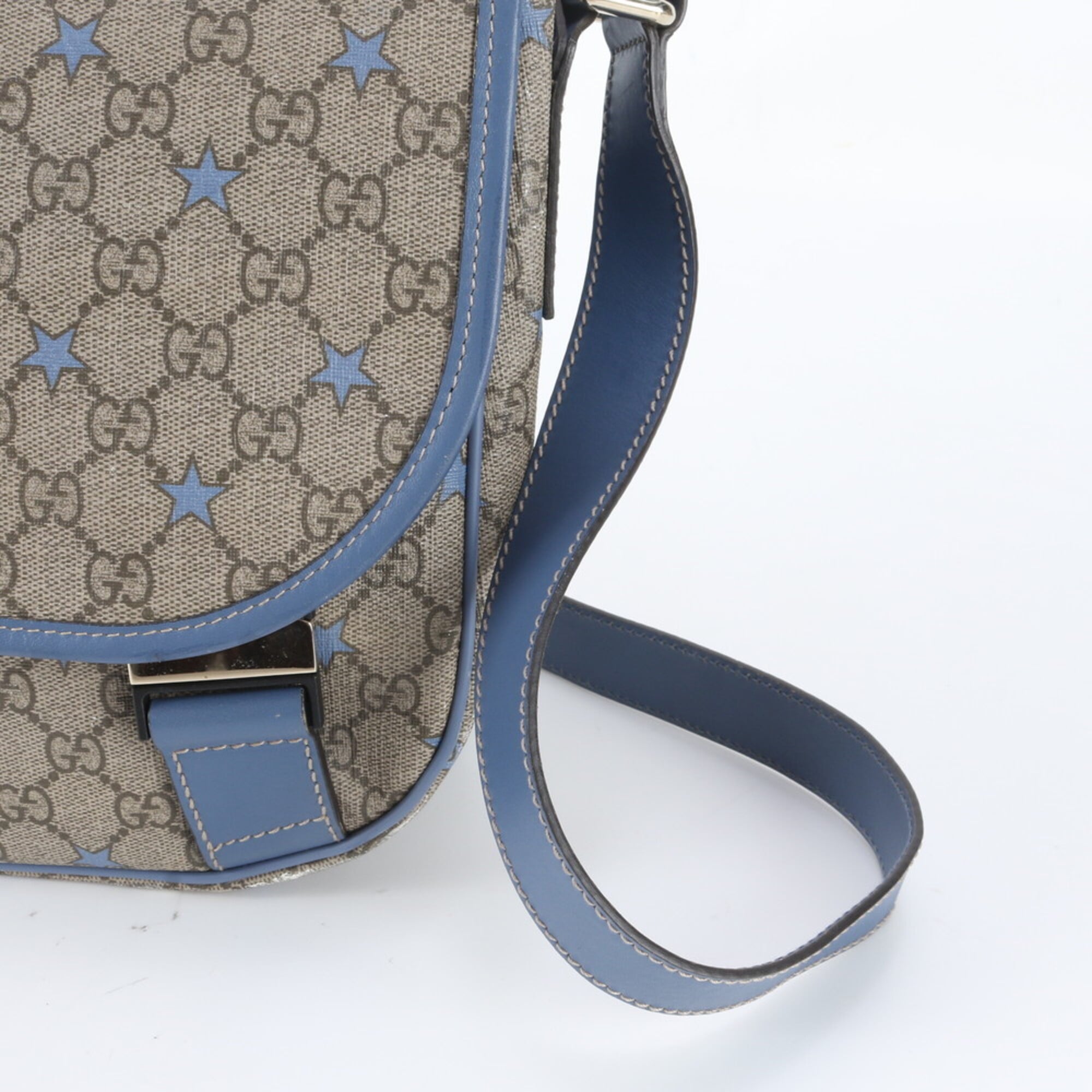Gucci Blue Brown Leather Coated Canvas Shoulder Bag Tote Bag (Pre-Owned)