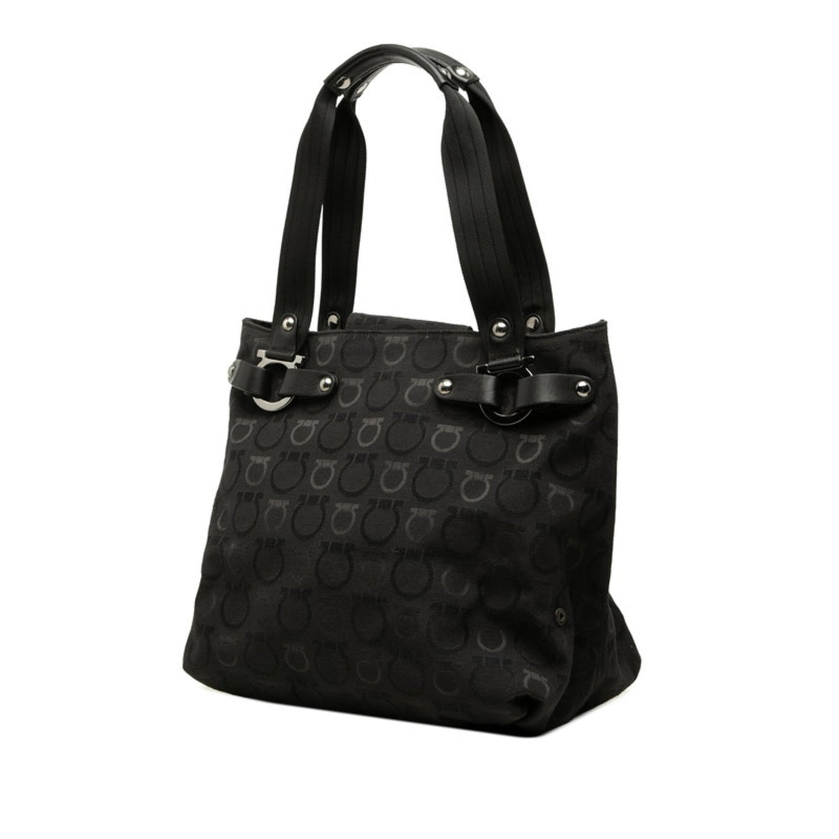 Salvatore Ferragamo Black Canvas Leather Handbag Pouch Tote Bag (Pre-Owned)