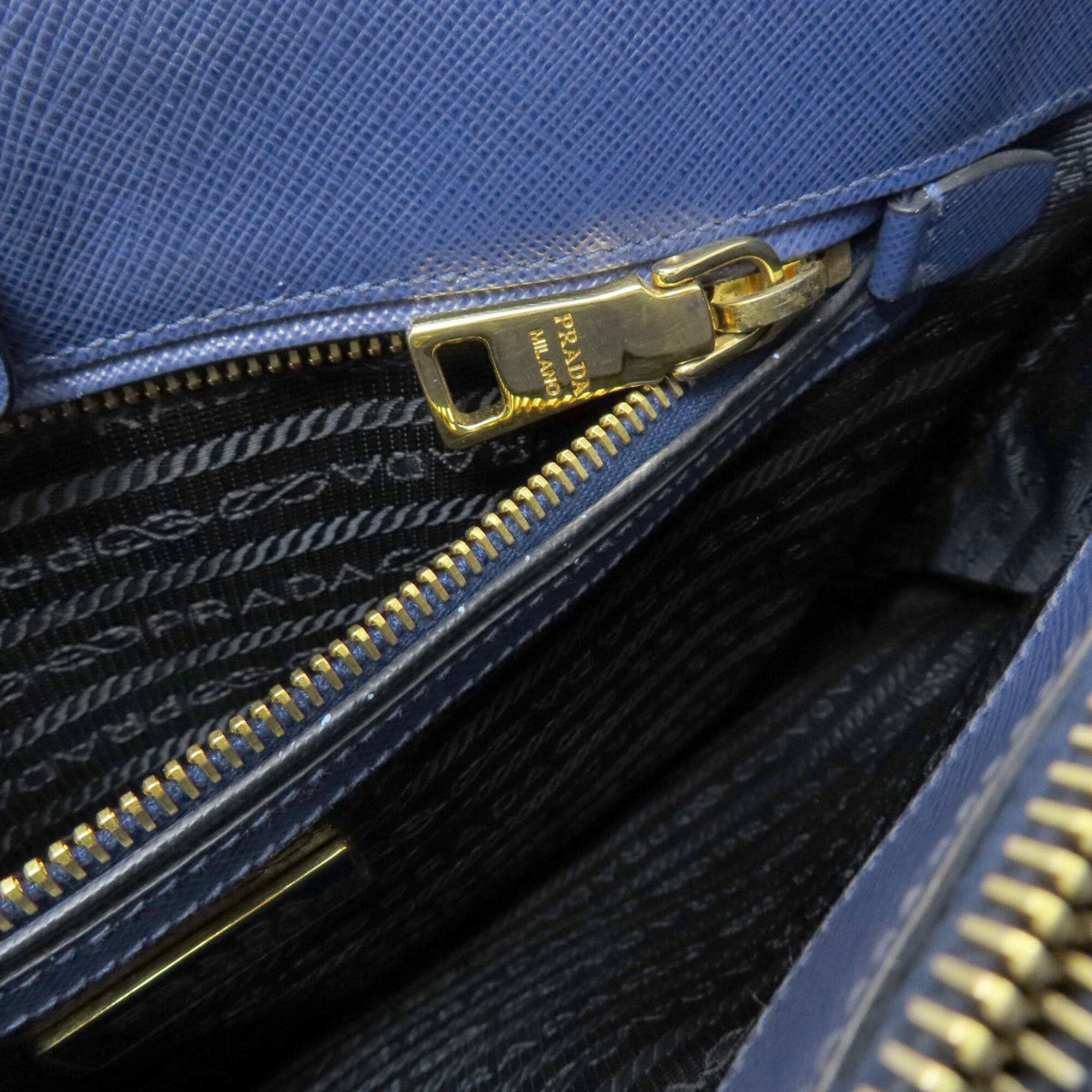 Prada Saffiano Black Blue Saffiano Tote Bag (Pre-Owned)