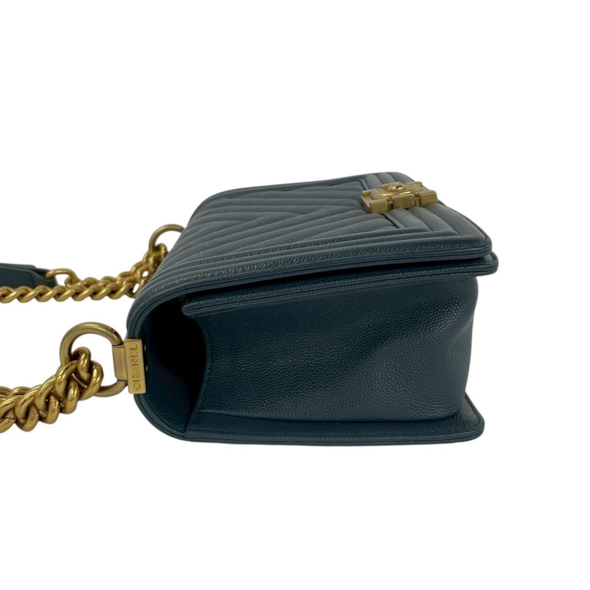Chanel Blue Grained Calfskin Shoulder Bag (Pre-Owned)