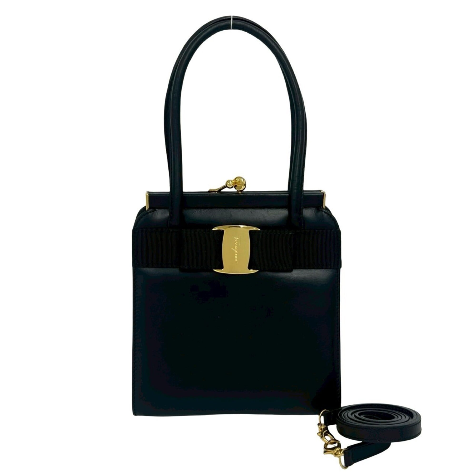 Salvatore Ferragamo Black Leather Handbag Shoulder Bag (Pre-Owned)