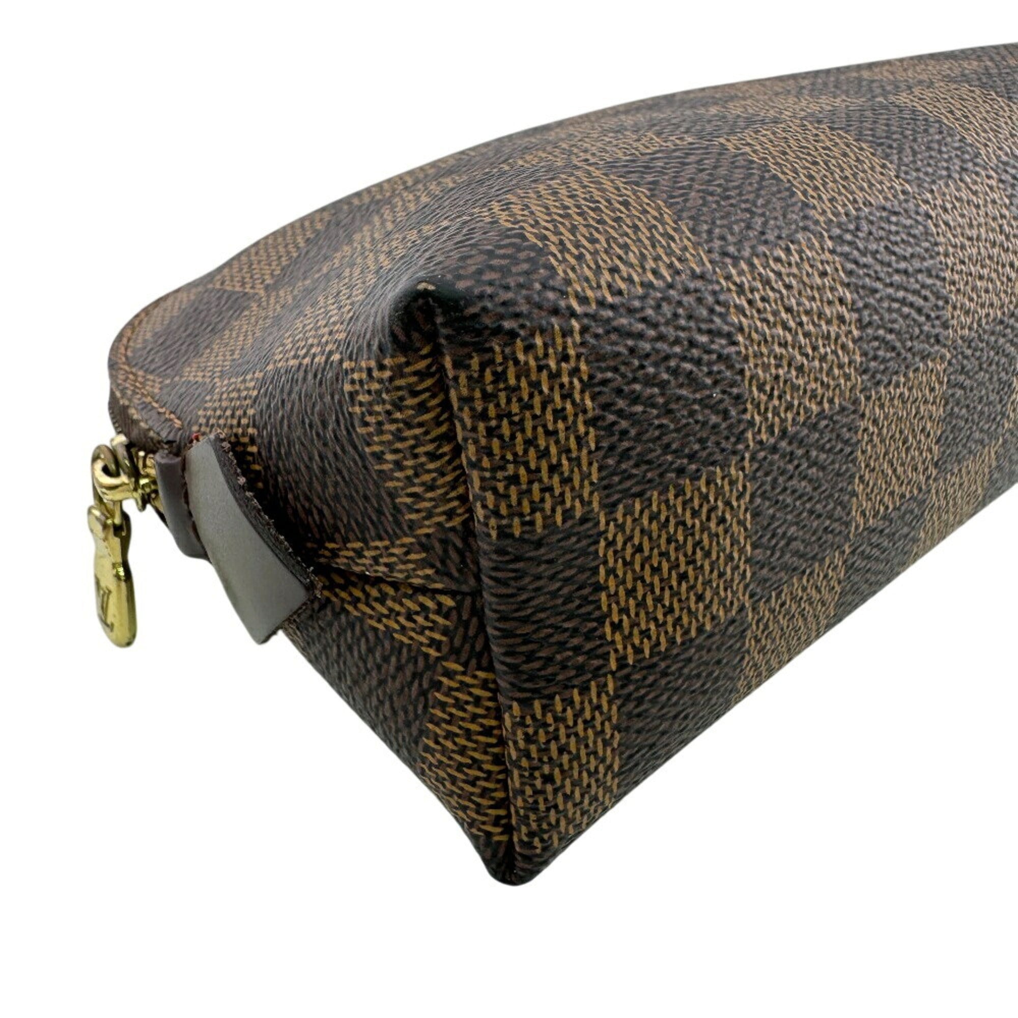 Louis Vuitton Brown Damier Canvas Red Color Leather Pouch (Pre-Owned)