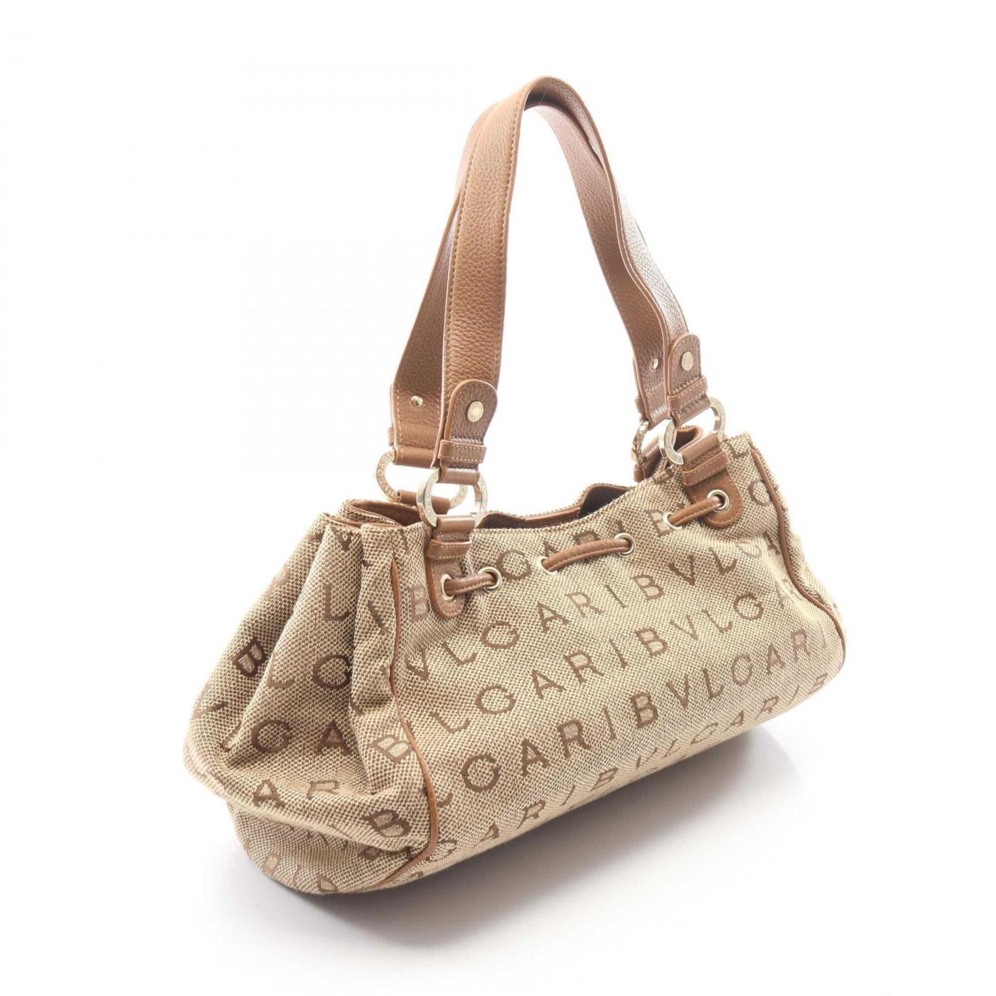 Bvlgari Beige Brown Canvas Leather Handbag Tote Bag (Pre-Owned)