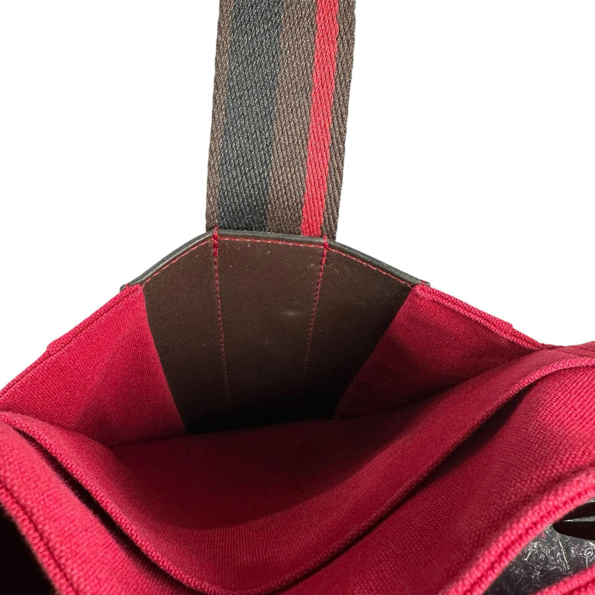 Hermes Black Brown Red Color Canvas Leather Handbag (Pre-Owned)