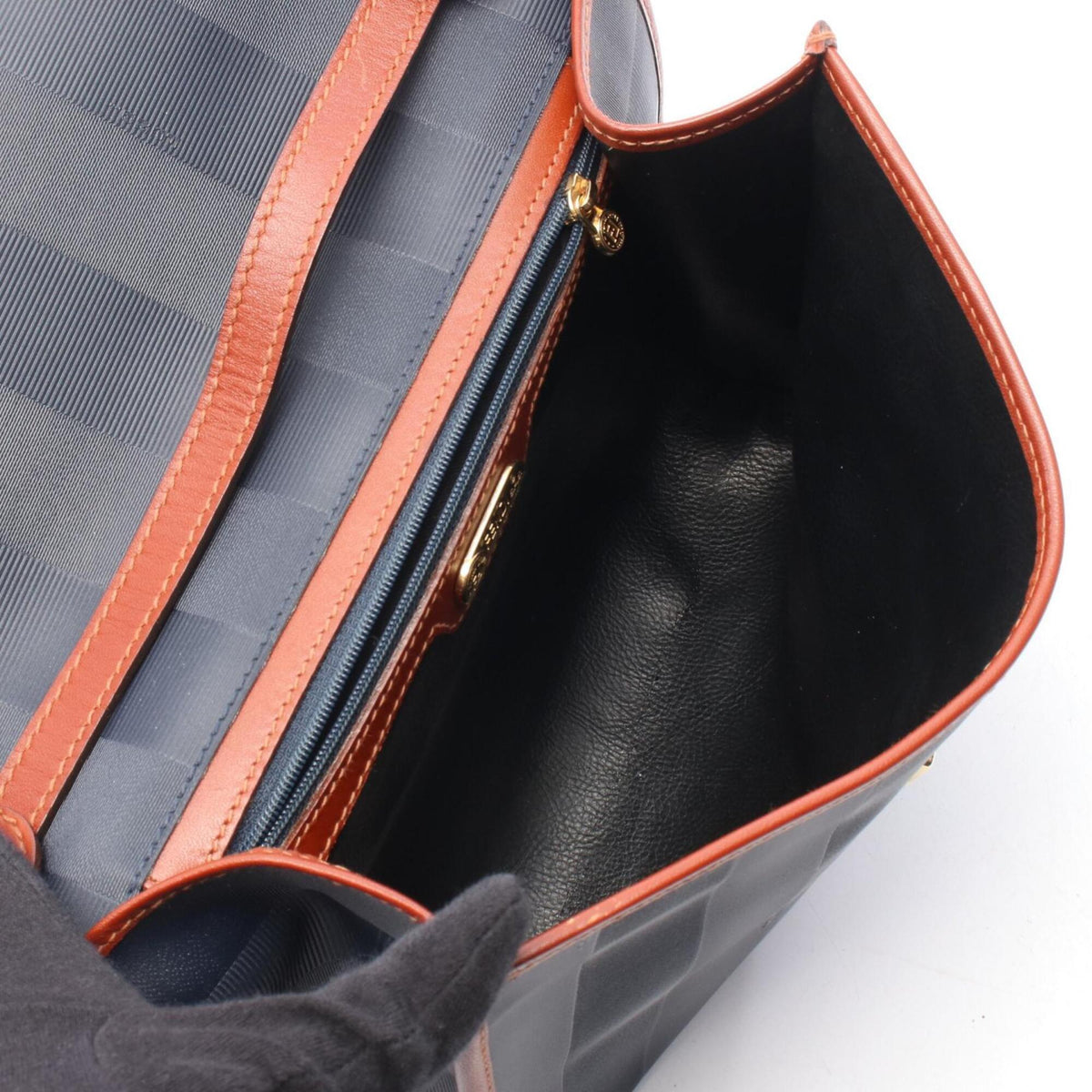 Fendi Brown Navy Coated Canvas Leather Handbag Shoulder Bag (Pre-Owned)