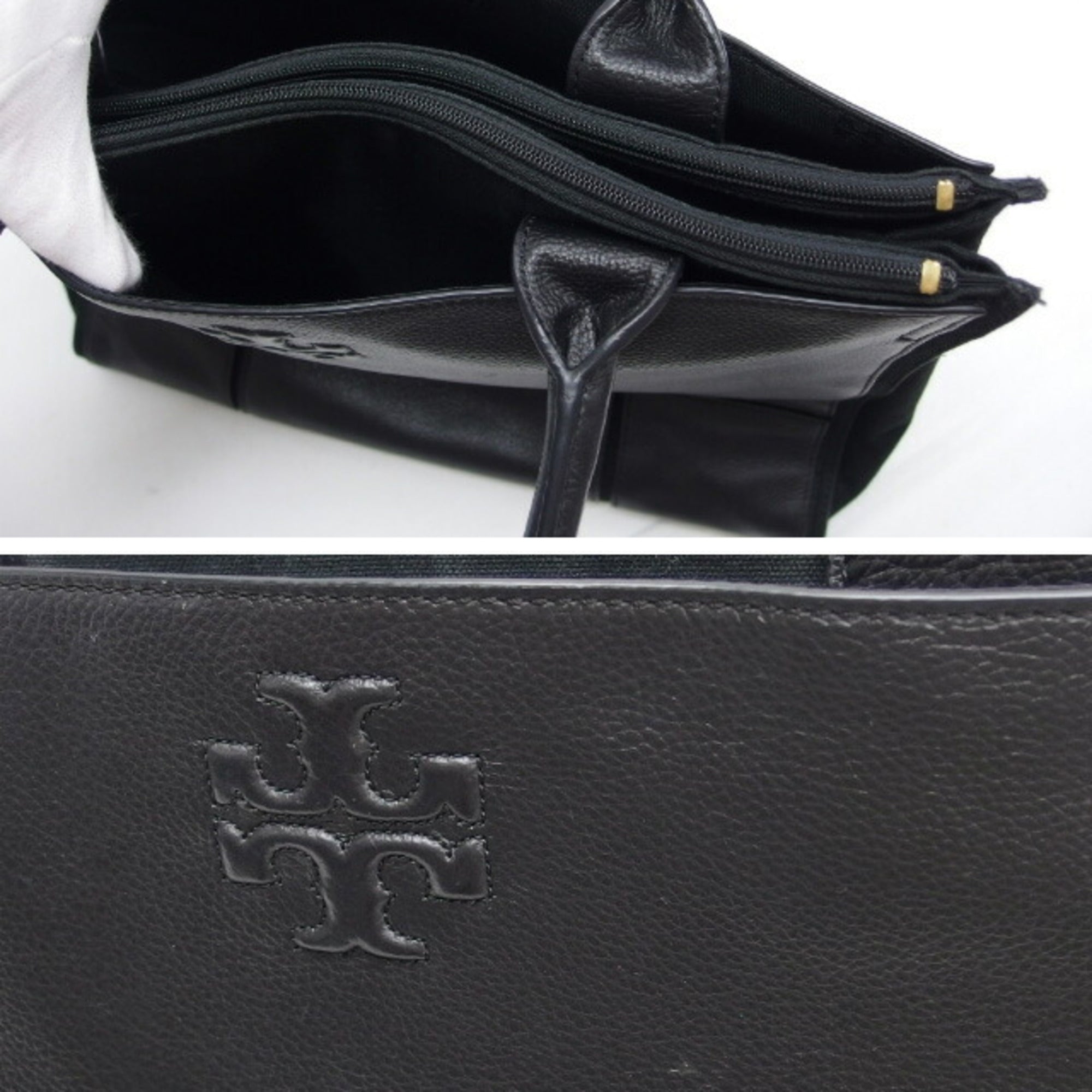 Tory Burch Black Leather Shoulder Bag Tote Bag (Pre-Owned)