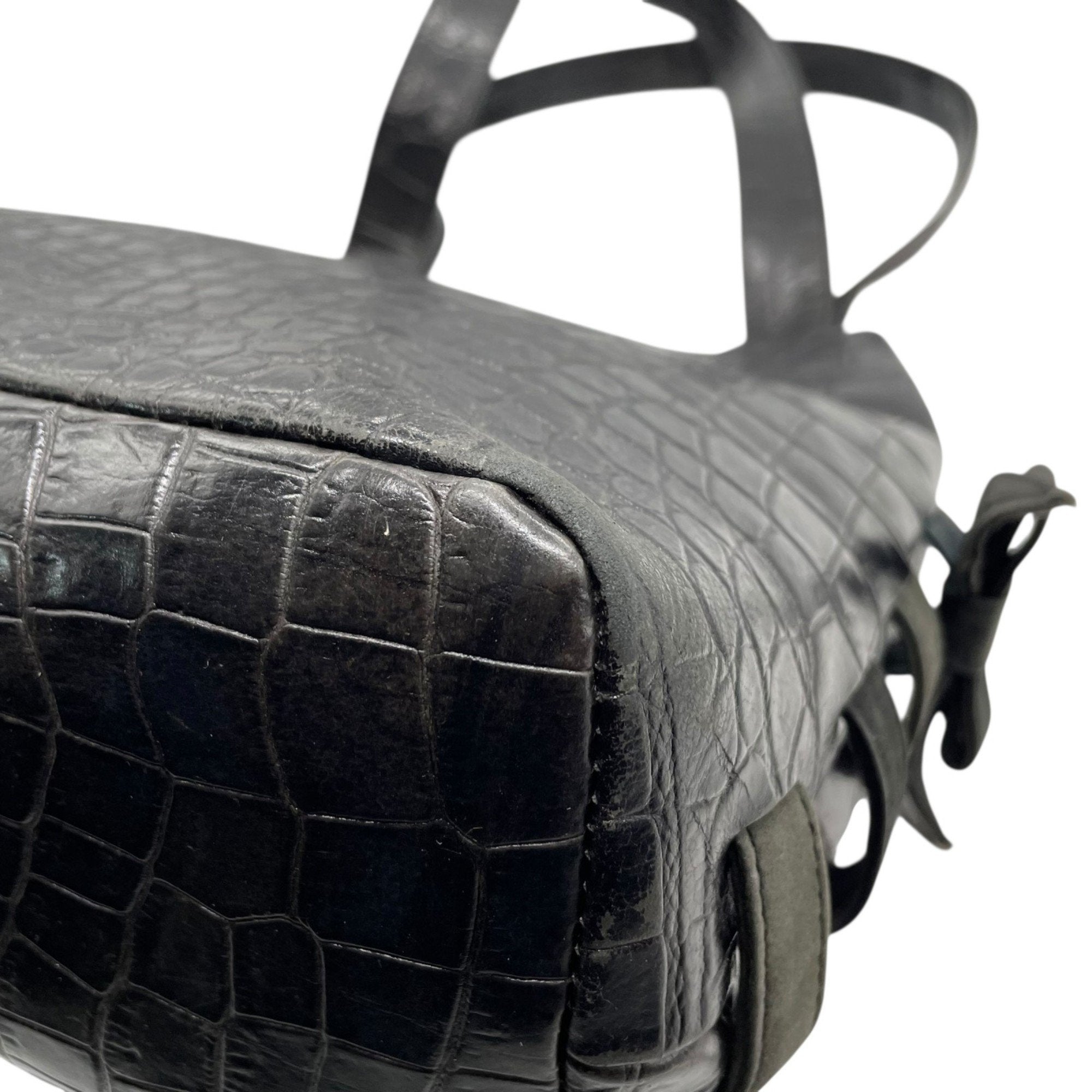 Versace Black Leather Handbag Tote Bag (Pre-Owned)