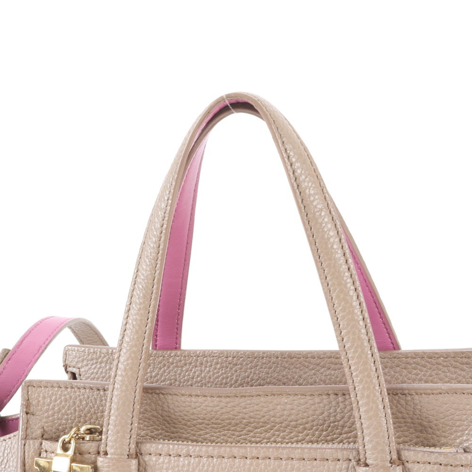 Salvatore Ferragamo Gancini Beige Leather Shoulder Bag Tote Bag (Pre-Owned)