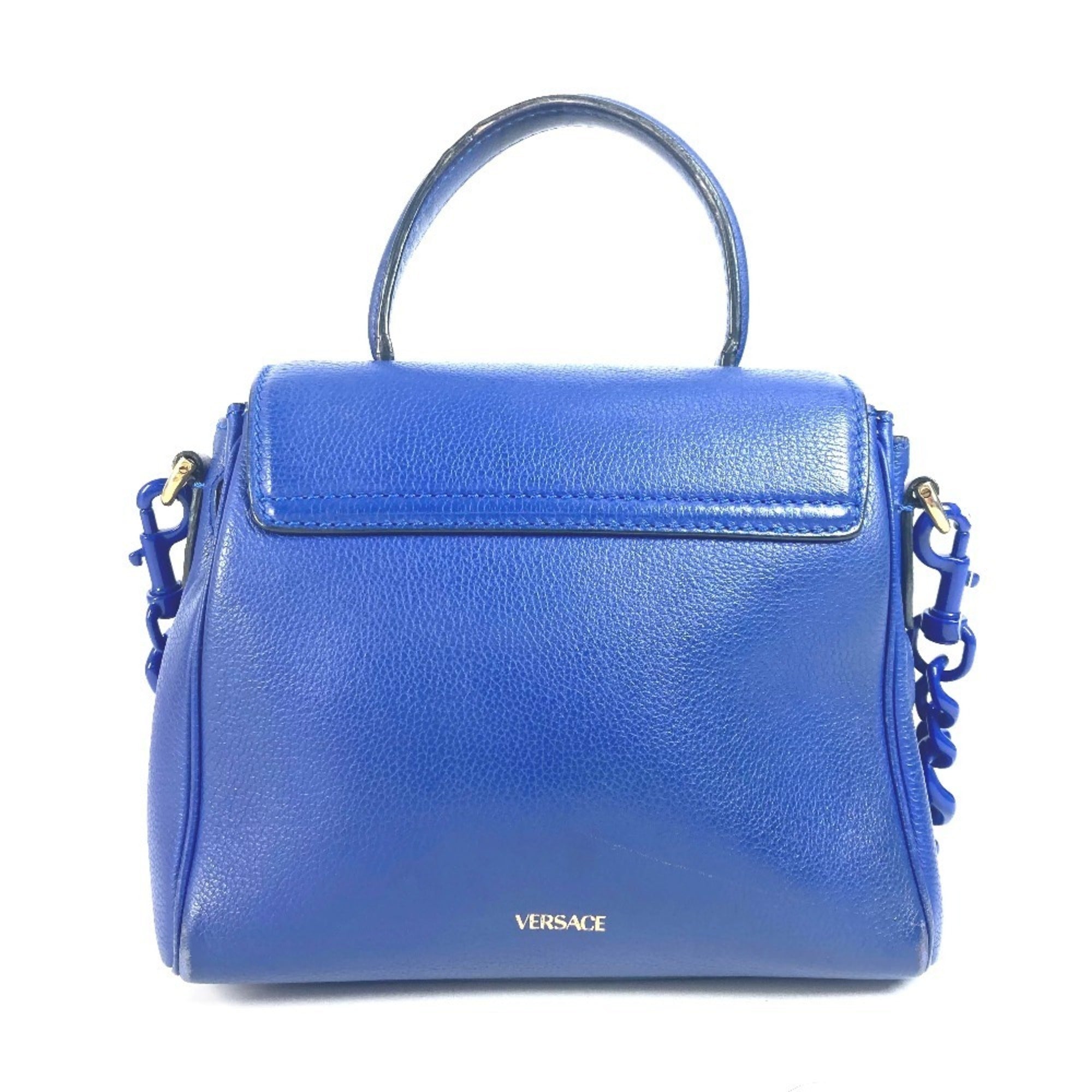 Versace Blue Leather Handbag Shoulder Bag (Pre-Owned)
