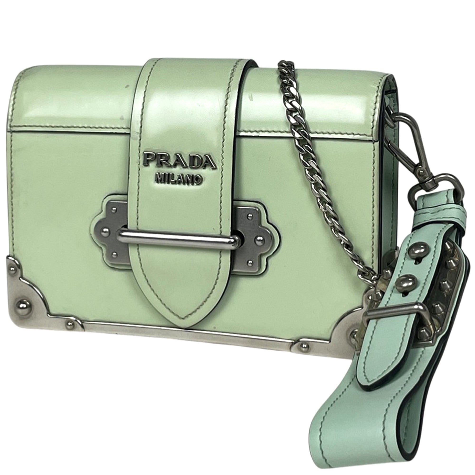 Prada Green Leather Clutch Bag Shoulder Bag (Pre-Owned)