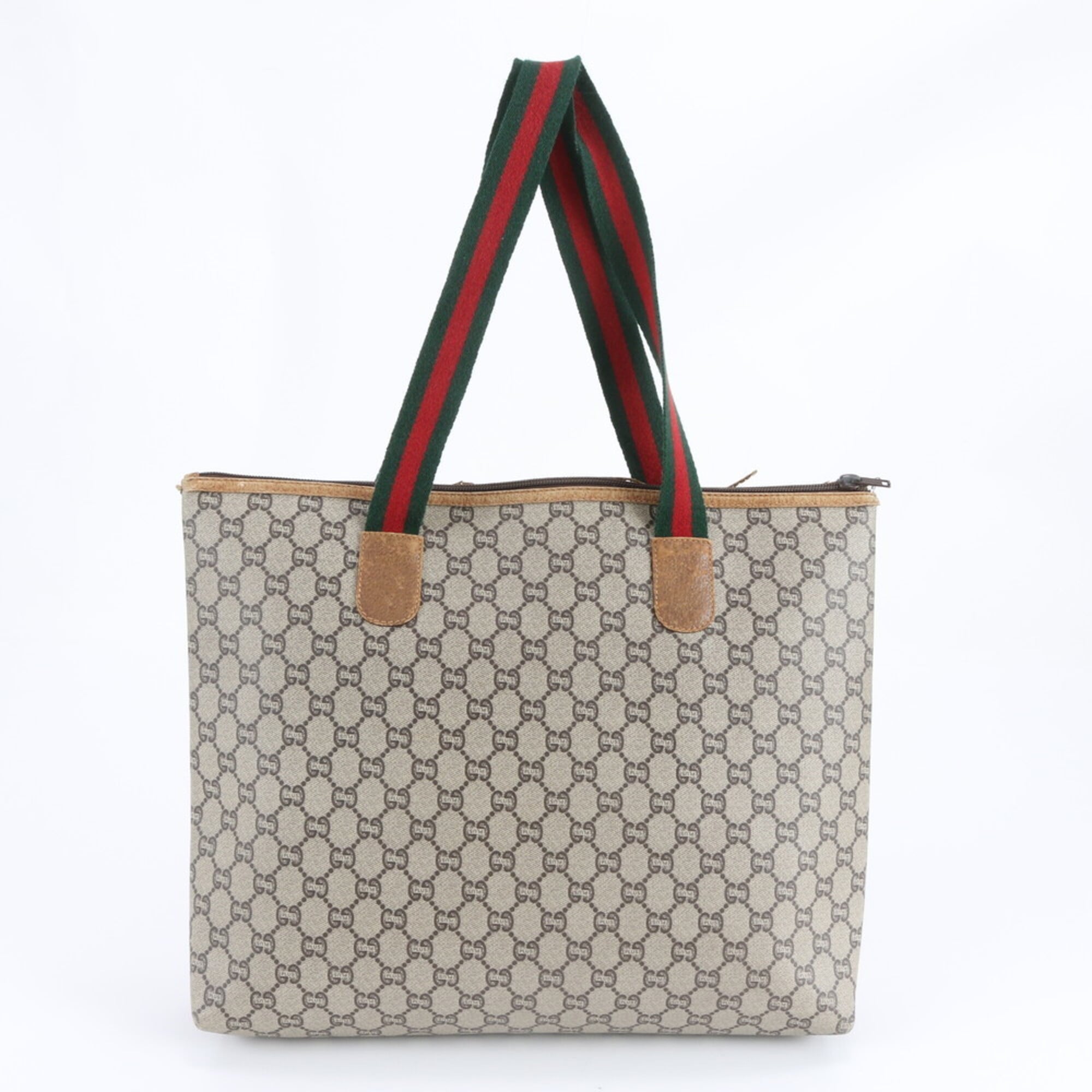 Gucci Sherry Line Beige Brown Leather Coated Canvas Handbag Tote Bag (Pre-Owned)