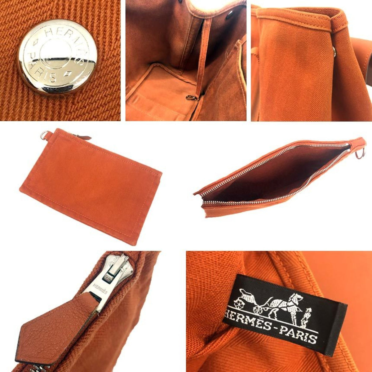 Hermes Valparaiso Orange Toile Chevron Leather Handbag Tote Bag (Pre-Owned)