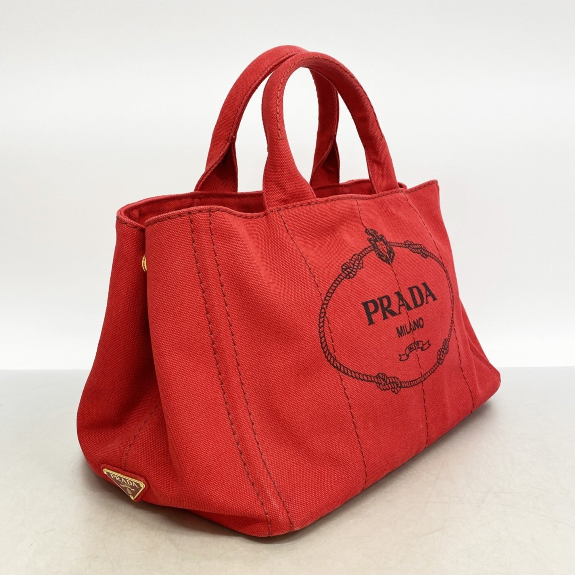 Prada Red Color Canvas Tote Bag (Pre-Owned)