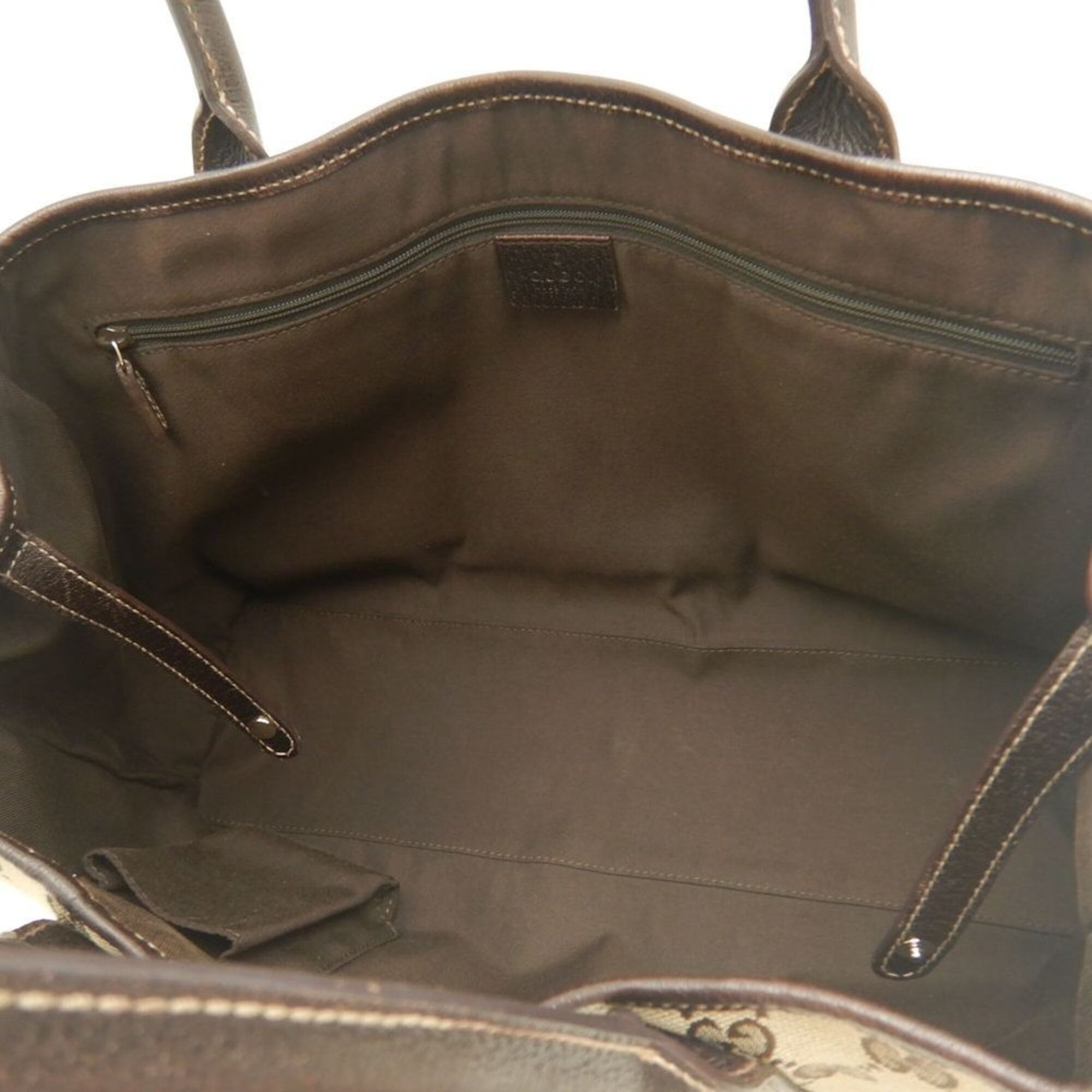 Gucci Gg Canvas Beige Brown Gg Canvas Leather Tote Bag (Pre-Owned)