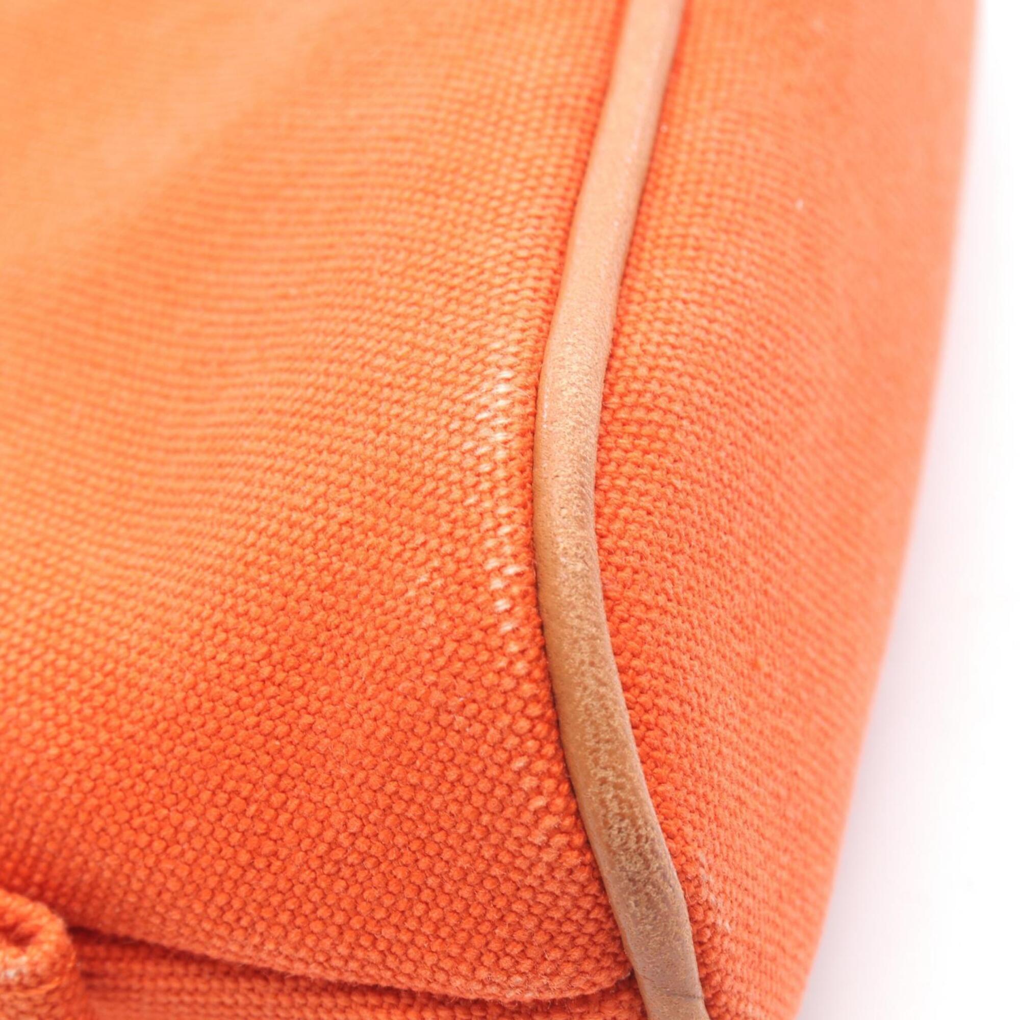 Hermes Brown Orange Canvas Leather Handbag Pouch (Pre-Owned)