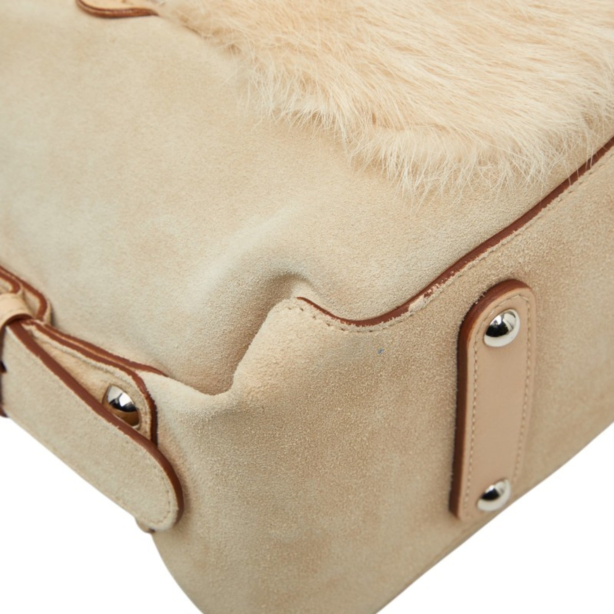 Salvatore Ferragamo Ivory Suede Fur Shoulder Bag (Pre-Owned)