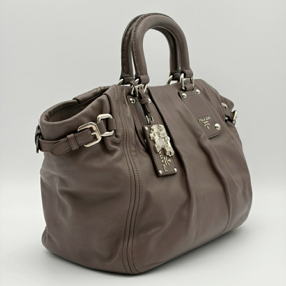 Prada Dark Gray Grayish Leather Tote Bag (Pre-Owned)