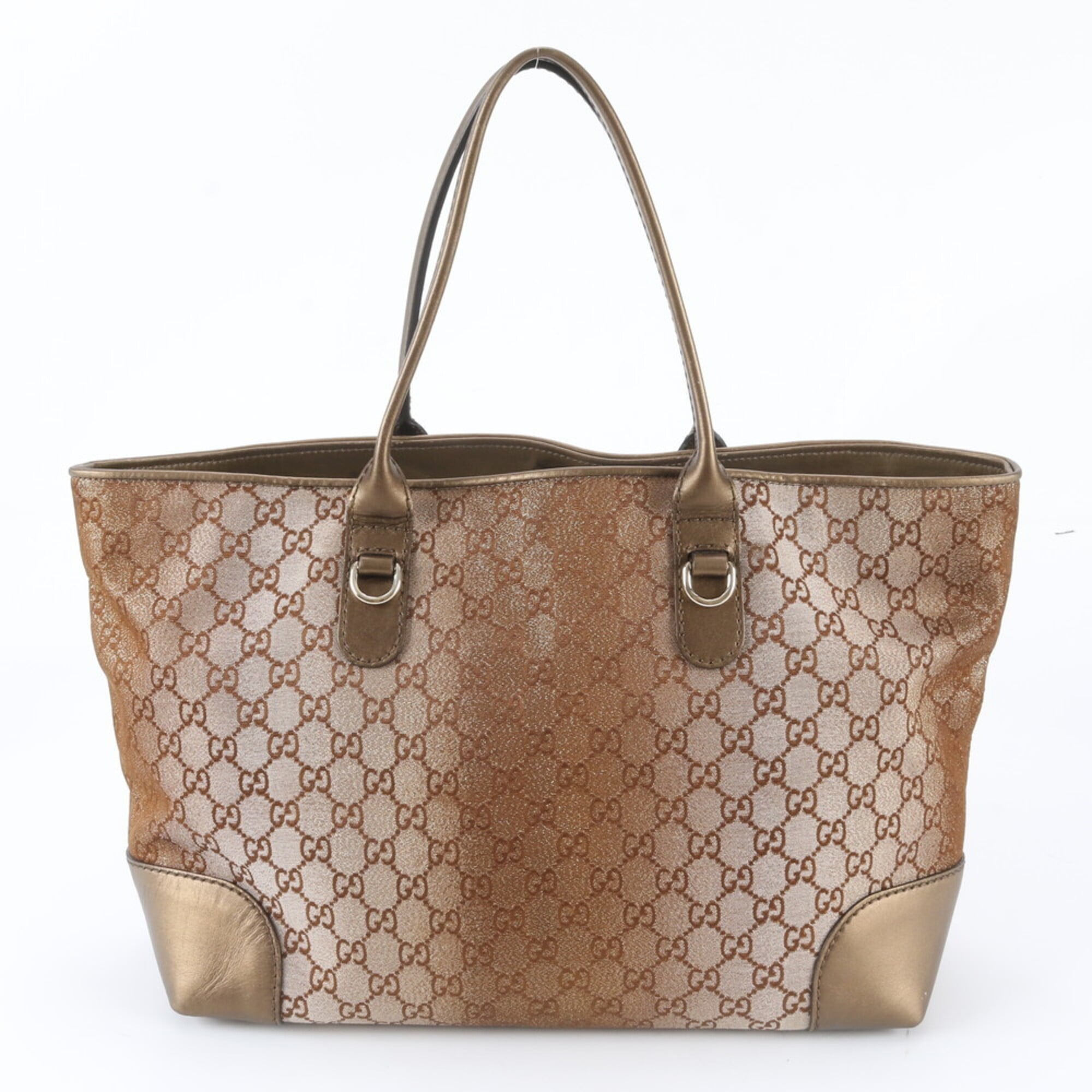 Gucci Brown Leather Canvas Handbag Shoulder Bag Tote Bag (Pre-Owned)