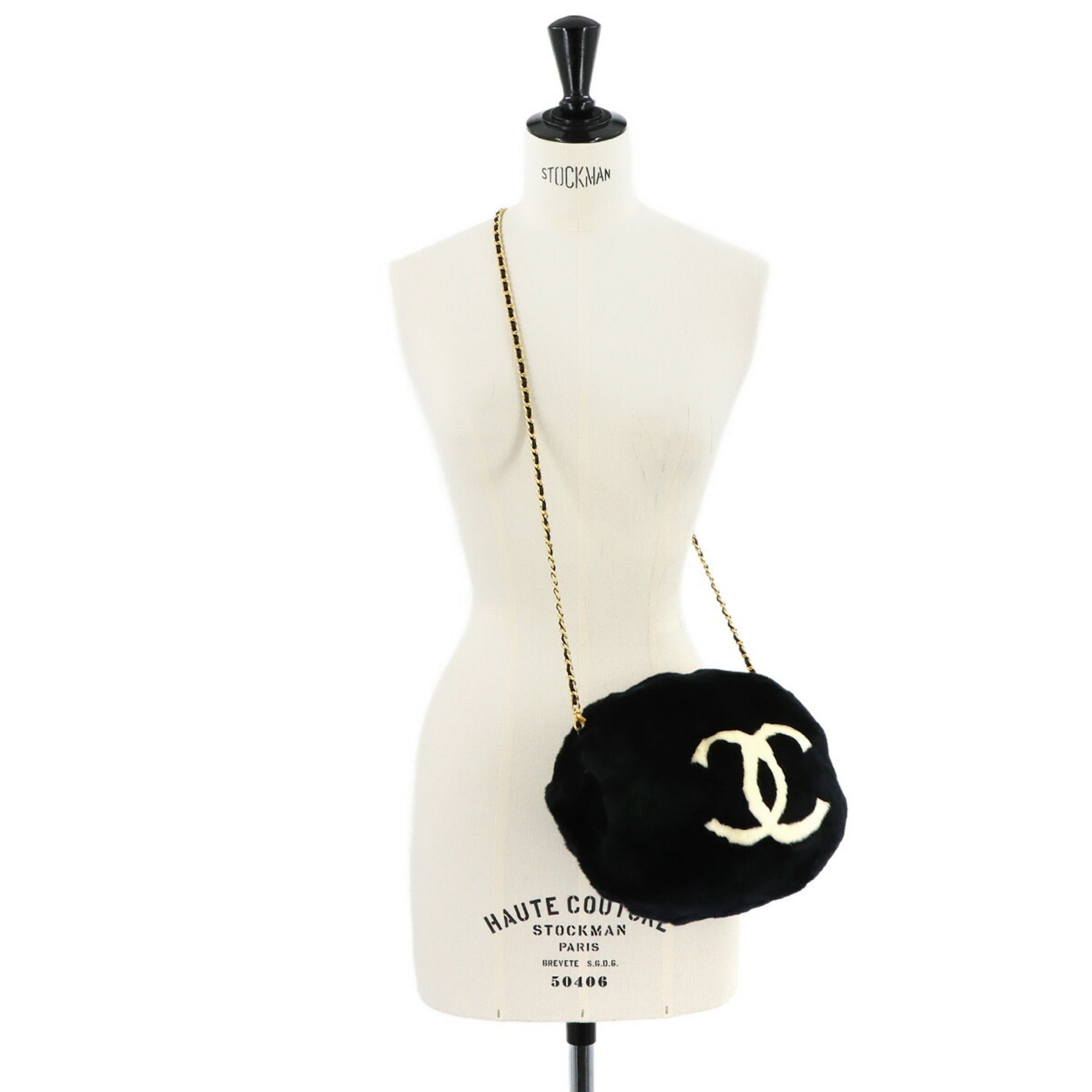 Chanel Black White Lapin Handbag Shoulder Bag (Pre-Owned)
