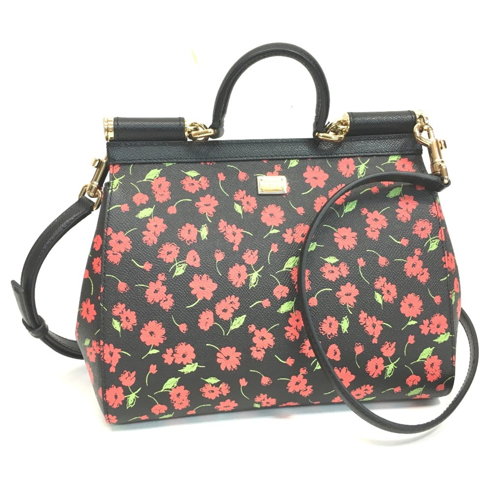 Dolce & Gabbana Black Green Red Color Leather Handbag Shoulder Bag (Pre-Owned)