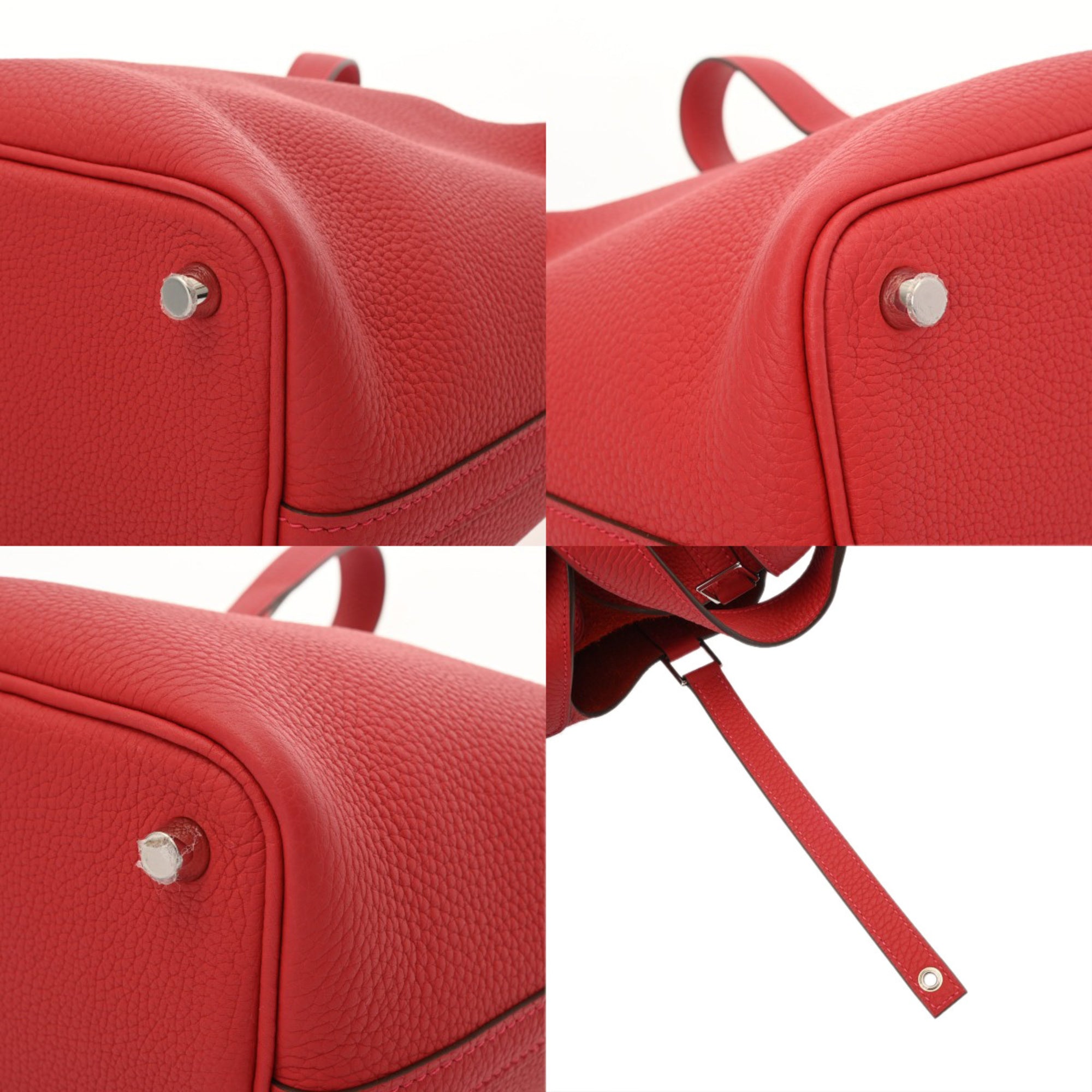 Hermes Rouge Casaque Taurillon Clemence Leather Handbag (Pre-Owned)