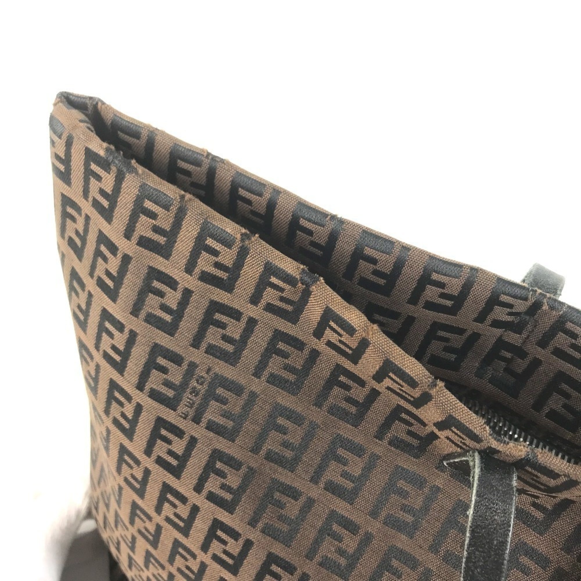 Fendi Brown Leather Canvas Shoulder Bag Tote Bag (Pre-Owned)