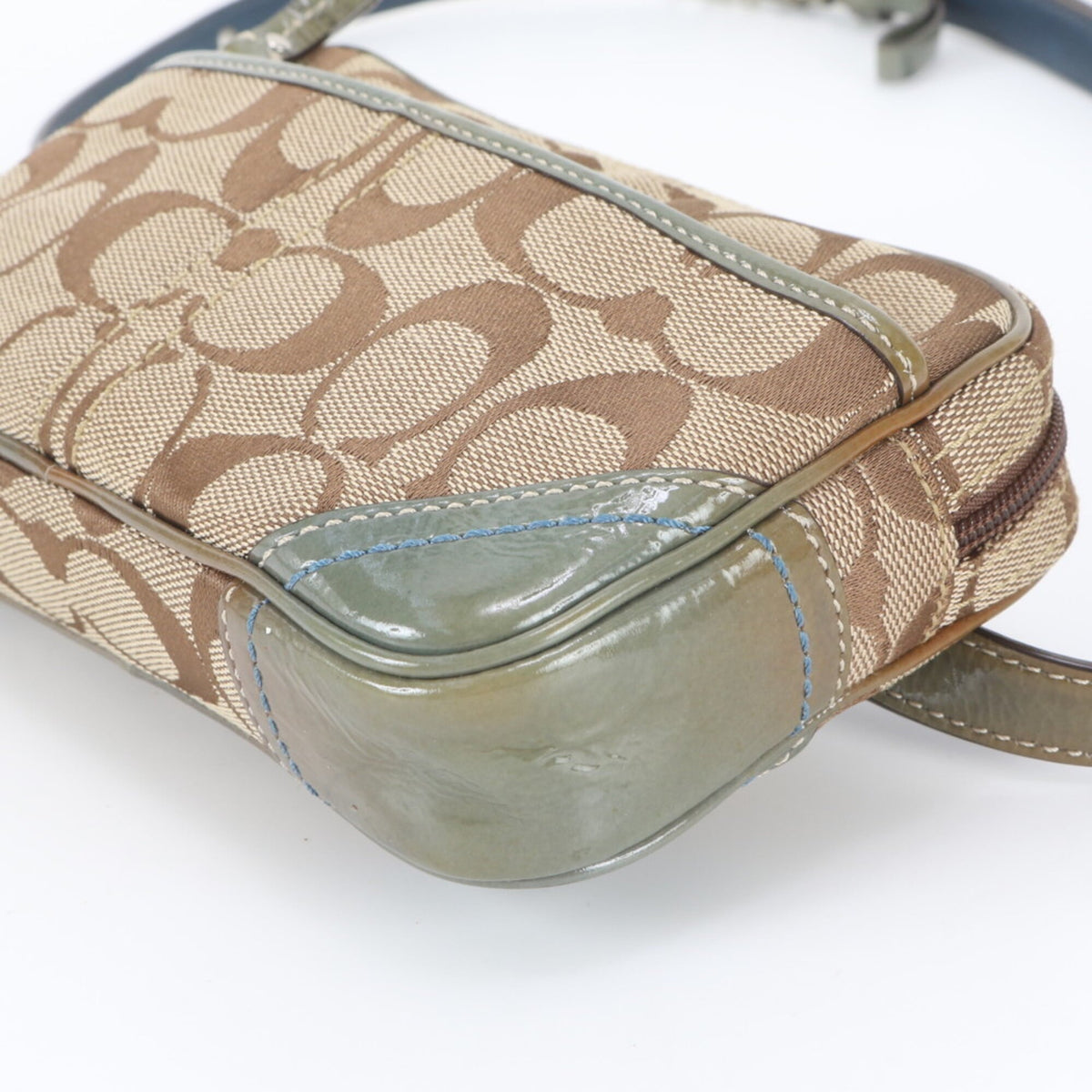 Coach Beige Smoke Green Leather Canvas Pouch Shoulder Bag Sling Bag (Pre-Owned)