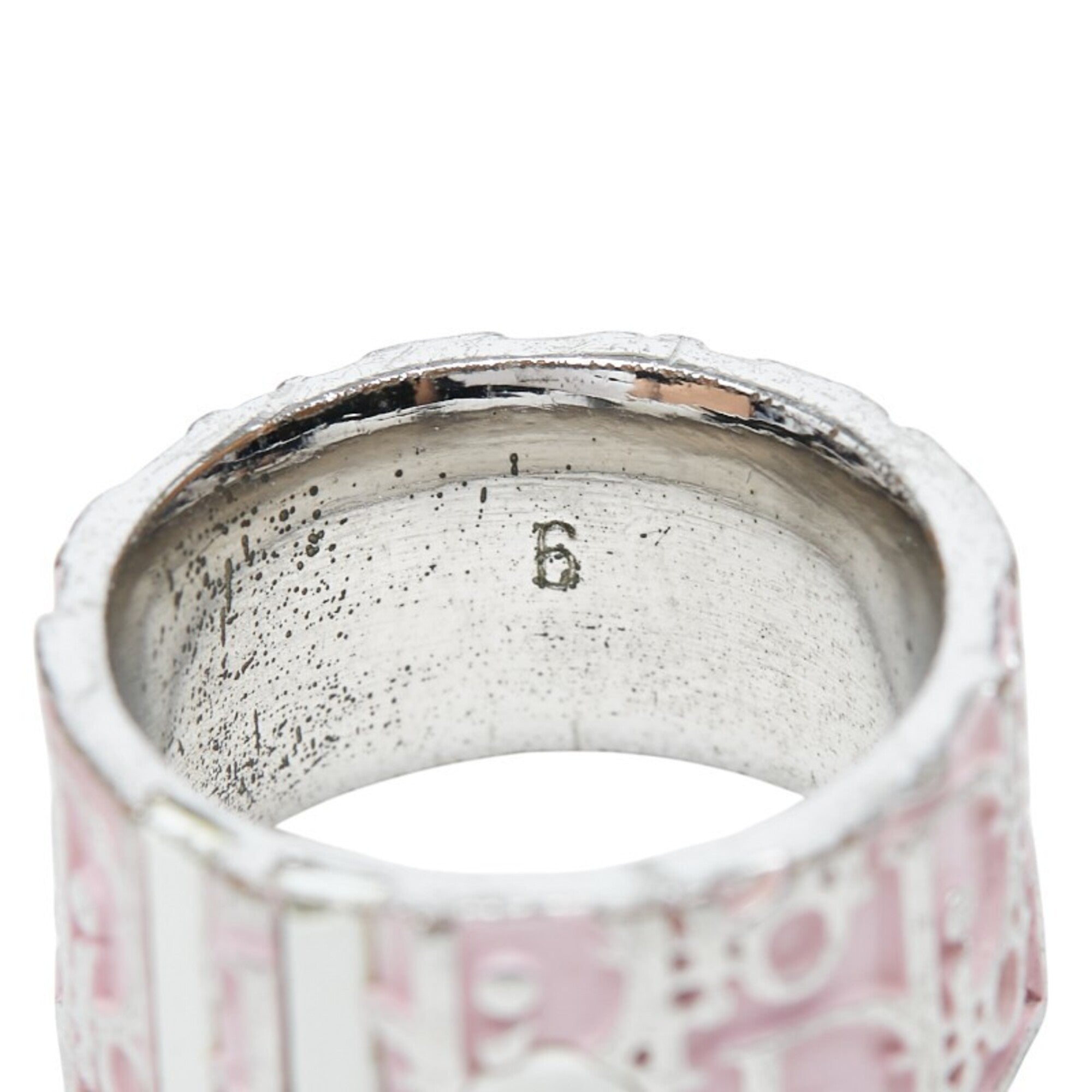 Christian Dior Silver Pink Metal Band Ring (Pre-Owned)