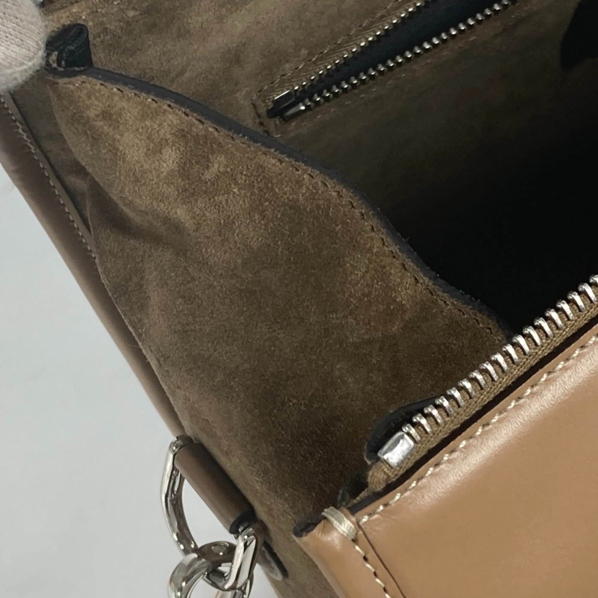 Fendi Zucca Beige Brown Canvas Leather Handbag Shoulder Bag (Pre-Owned)
