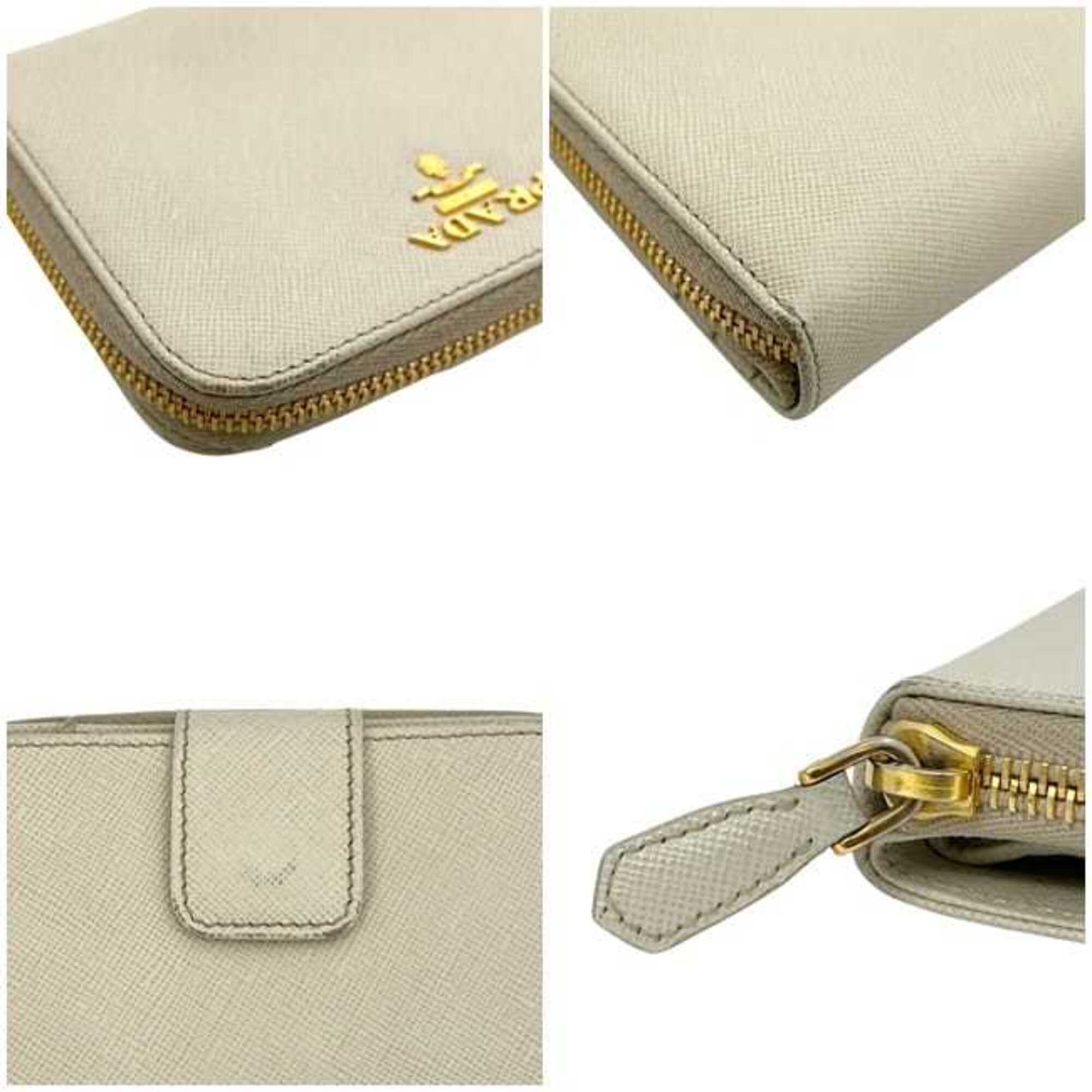 Prada Beige White Saffiano Metal Wallet (Bi-Fold) (Pre-Owned)