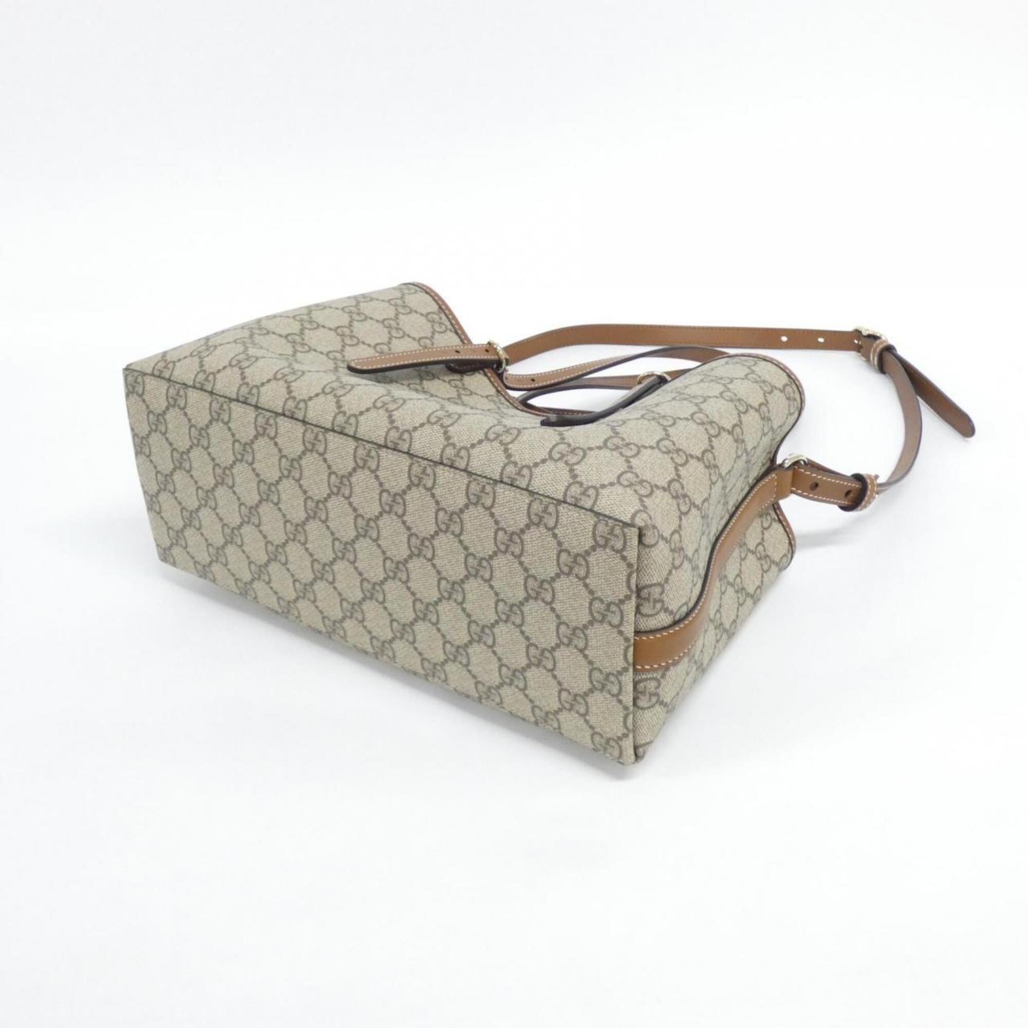 Gucci Beige Dark Brown Coated Canvas Leather Handbag (Pre-Owned)