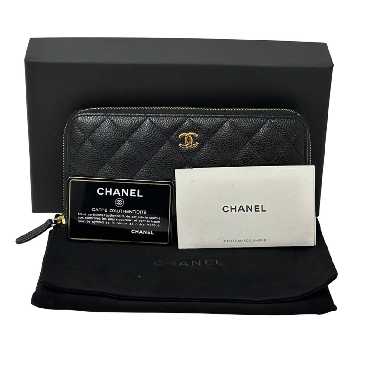 Chanel Matelasse Black Grained Calfskin Long Wallet (Bi-Fold) (Pre-Owned)