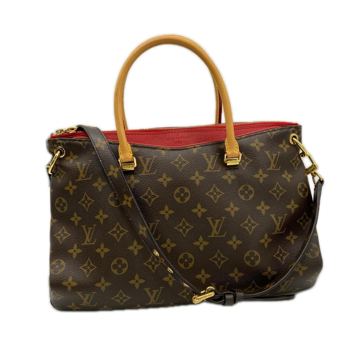 Louis Vuitton Beige Brown Coated Canvas Leather Handbag (Pre-Owned)