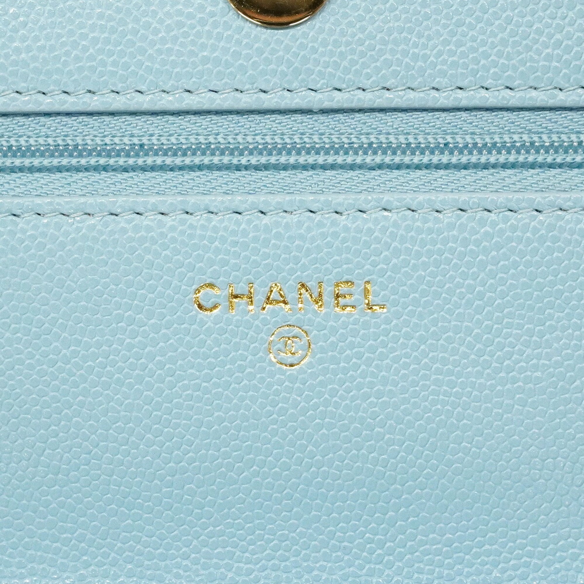 Chanel Light Blue Grained Calfskin Chain/Shoulder Wallet (Pre-Owned)