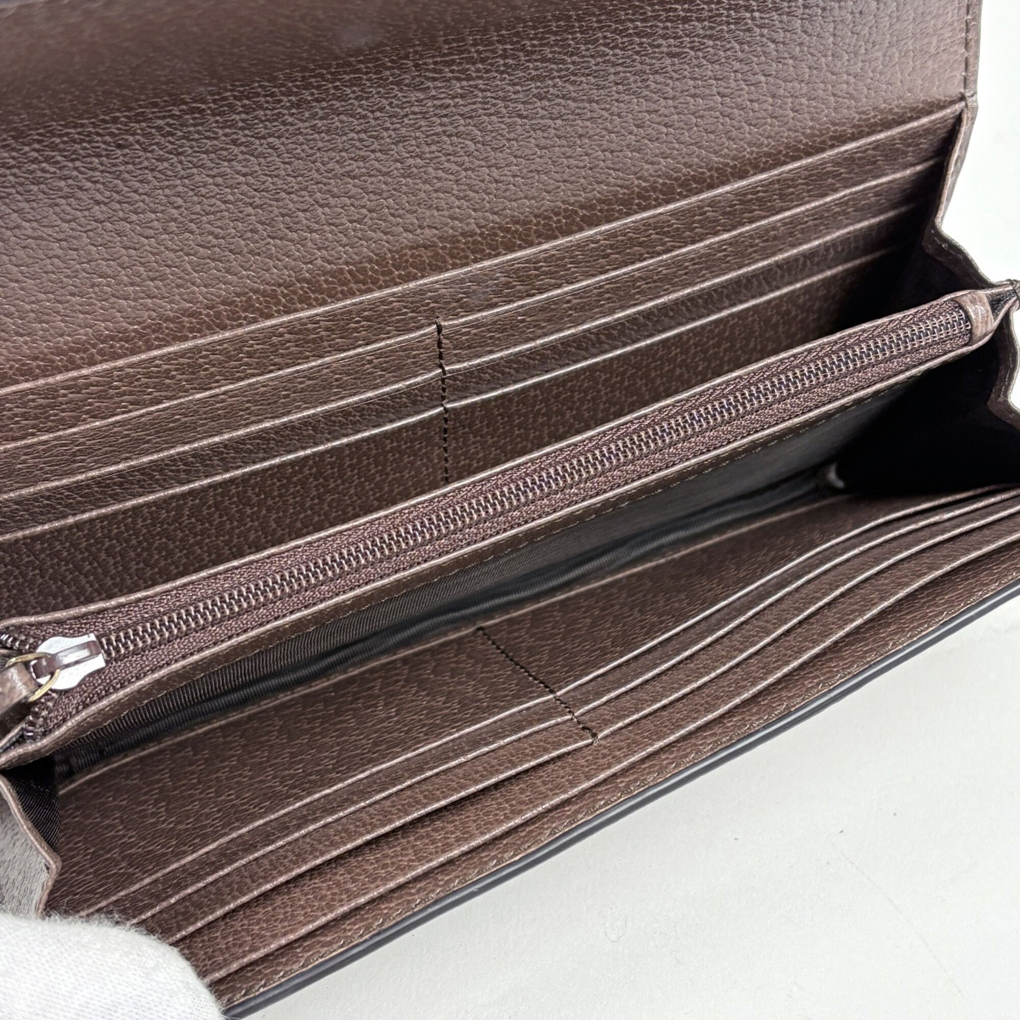 Gucci Beige Brown Gg Canvas Leather Long Wallet (Bi-Fold) (Pre-Owned)