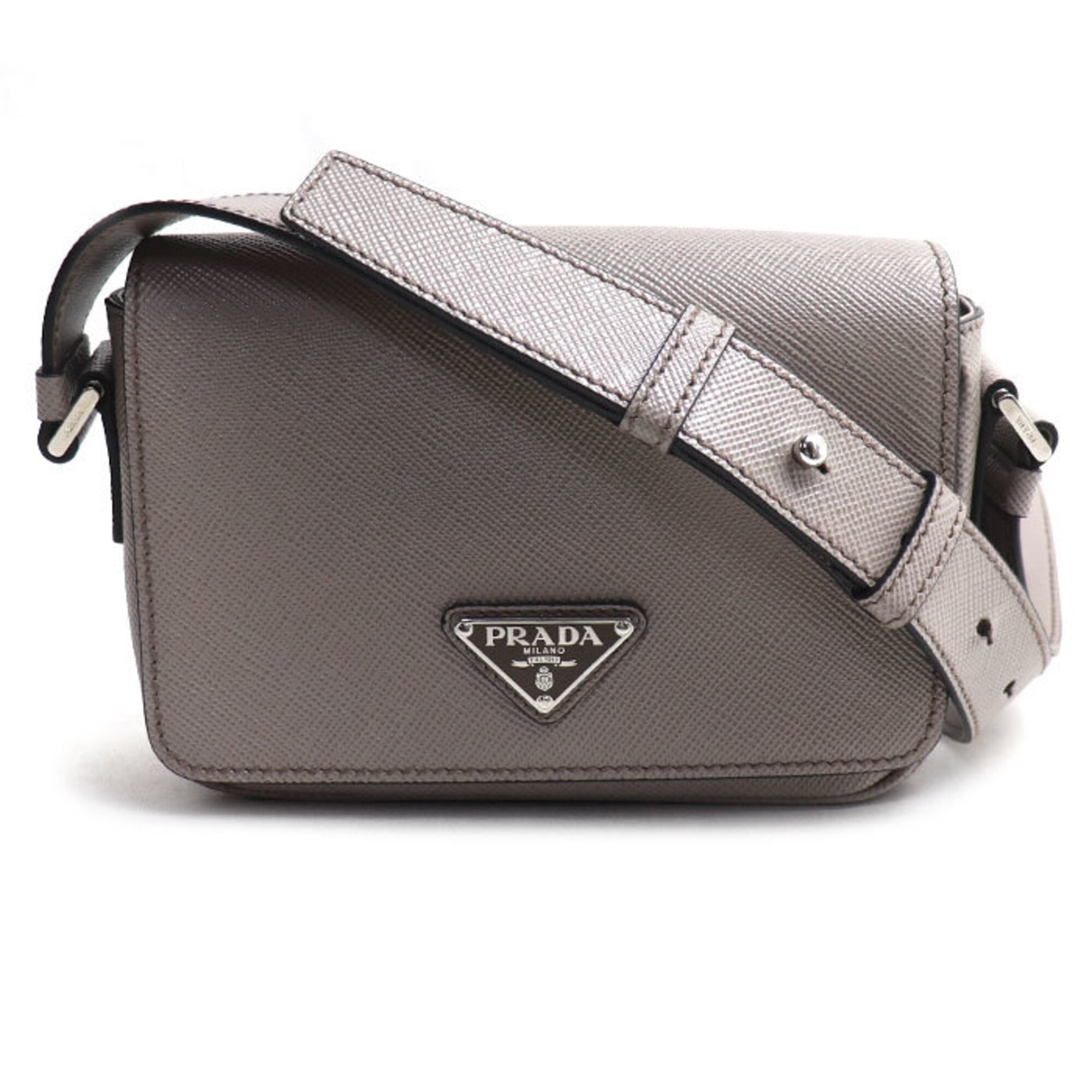 Prada Gray Leather Shoulder Bag (Pre-Owned)