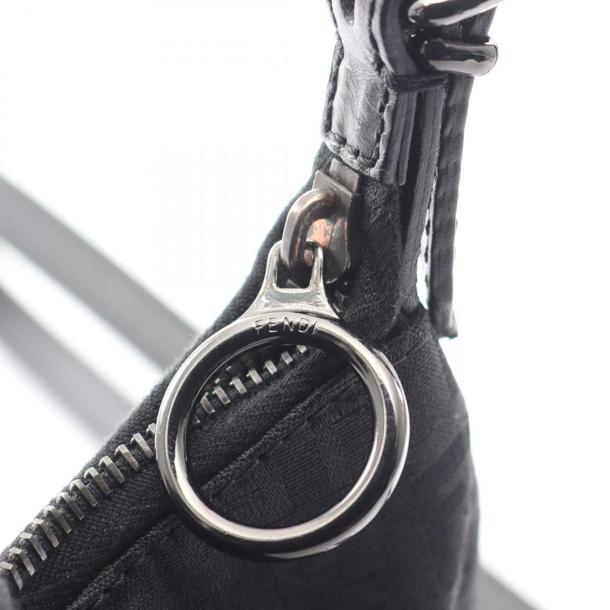 Fendi Zucchino Black Canvas Leather Handbag Shoulder Bag (Pre-Owned)